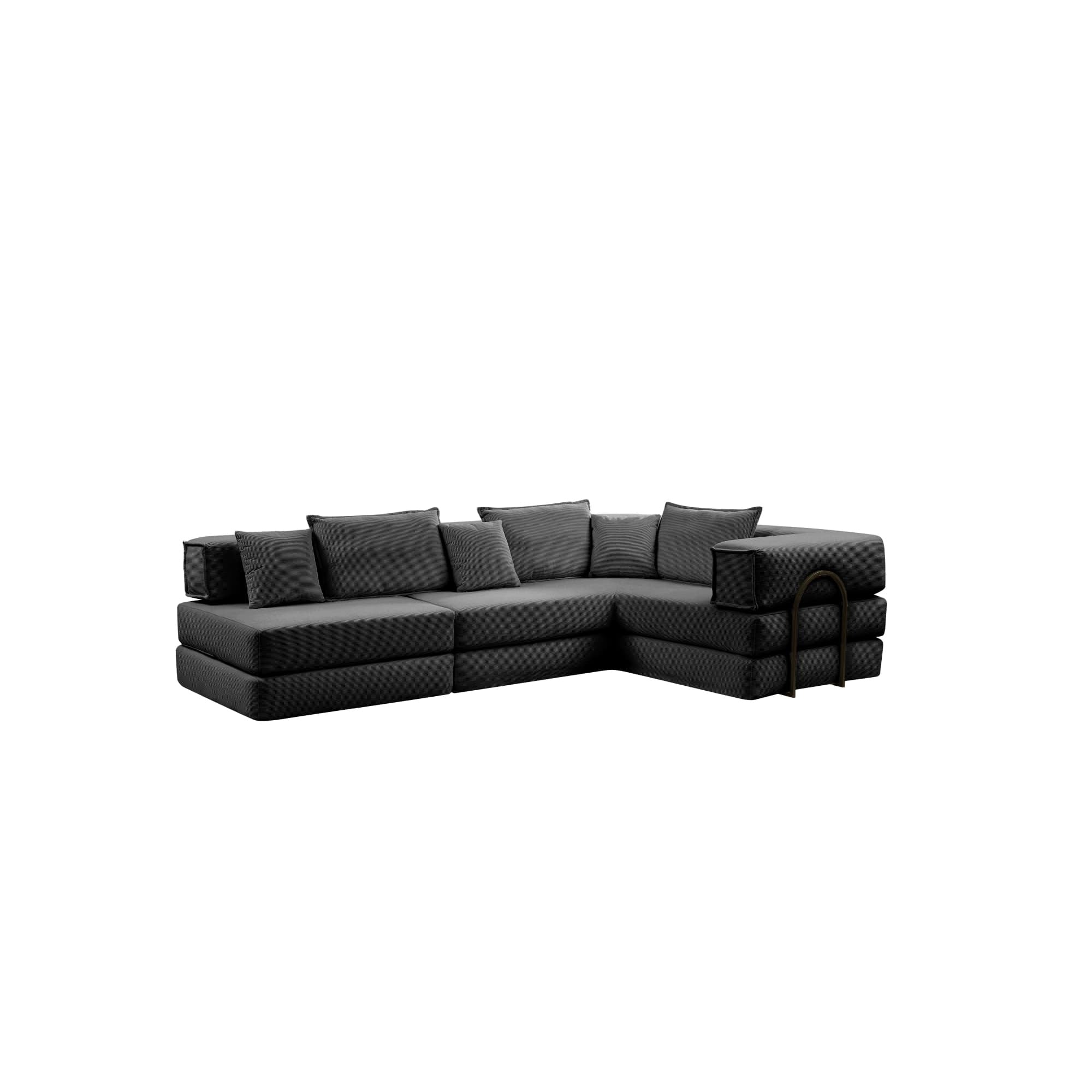 Oversized Upholstered Sectional Sofa Couch Set, Modular 118.2 ' L Shaped Floor Living Room Sofa Set With 6 Pillows, DIY Combination Sofa Couch for living rooms, apartments,bedrooms, Black