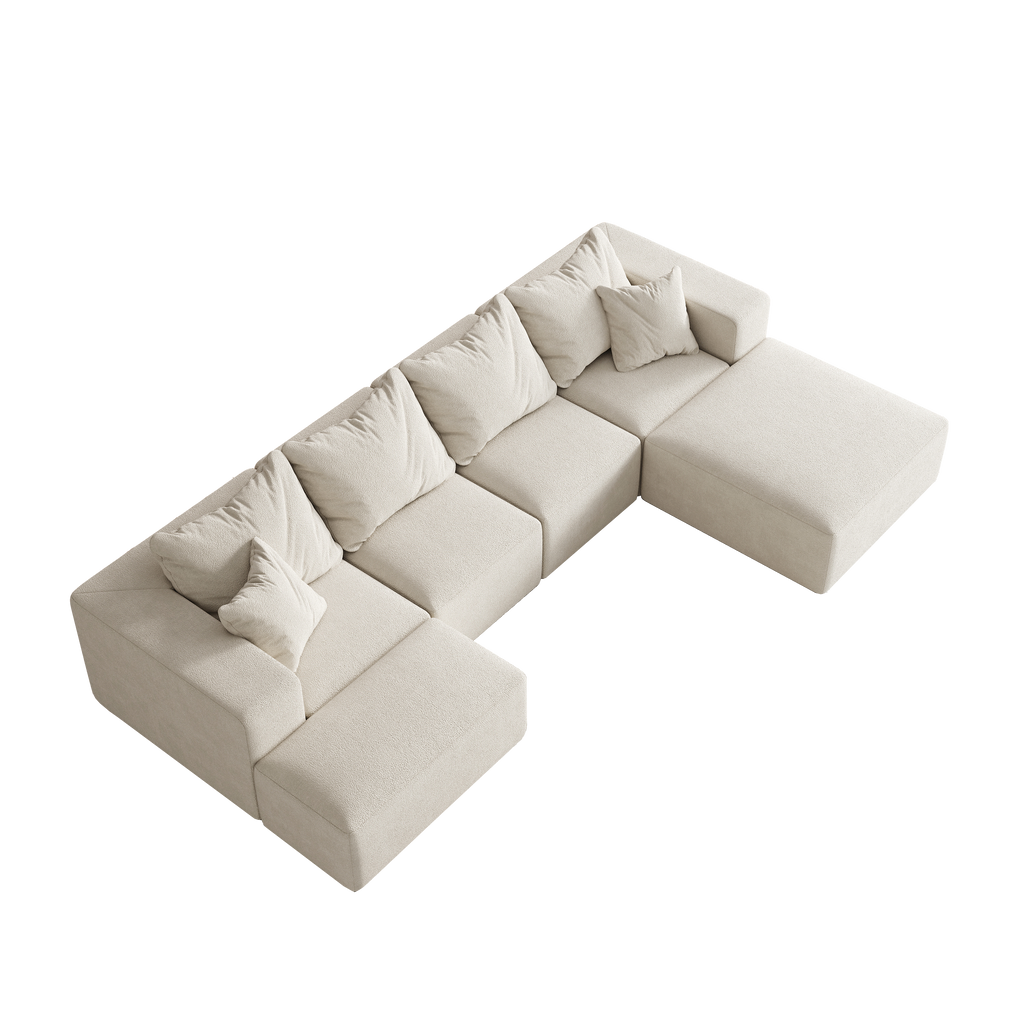 Modern Upholstered Sectional Boneless Couch Set,Modular 132' L Shaped Sectional Living Room Sofa Set With 6 Pillows,Free Combination Sofa Couch for Living Room,Bedroom