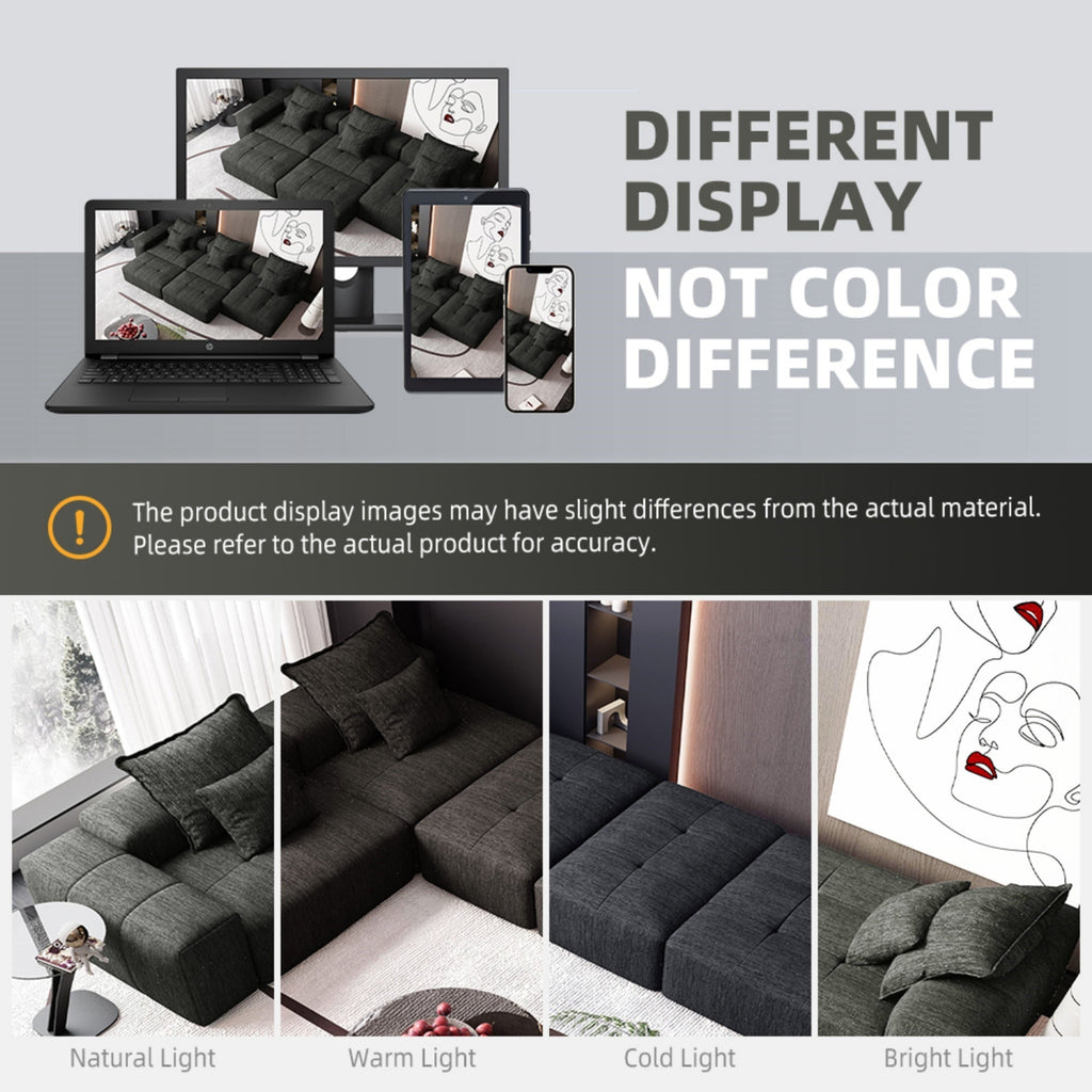 Modern Oversized Modular Sectional Sofa, Sparkling Chenille Fabric Soft Cushion Sofa with 6 Pillows, 6 PCS DIY Combination Tufted Sofa, No Assembly Required, BLACK
