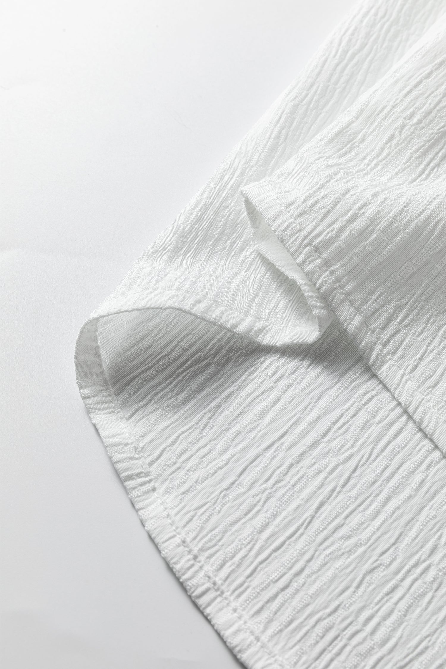 Solid Crinkled Lantern Sleeve Buttoned Shirt