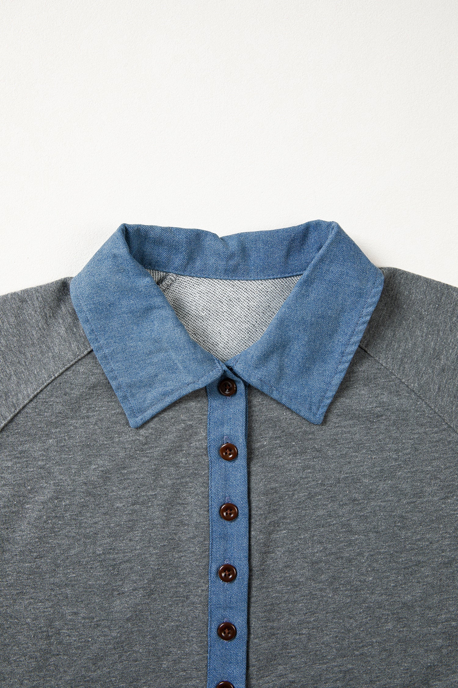 Colorblock Denim Patchwork Shirt Collar Blouse