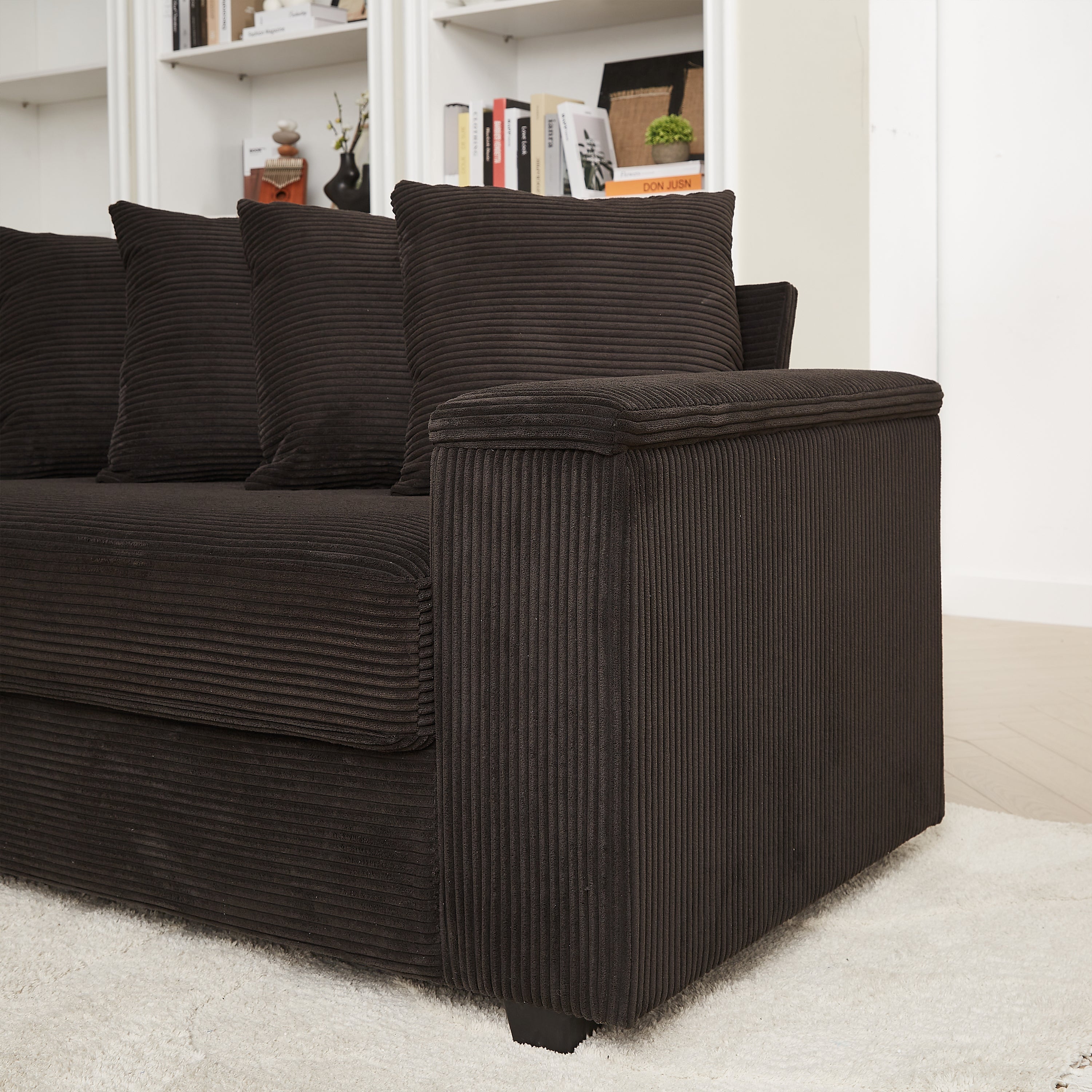Luxe Oversized L Shaped Sofa with Chaise,Comfy Corduroy L Shaped Sectional Couches with 8 Pillows and Two Armrest storage space,Soft Fluffy Upholstered Sofa Bed for Living Room Apartment Bedroom