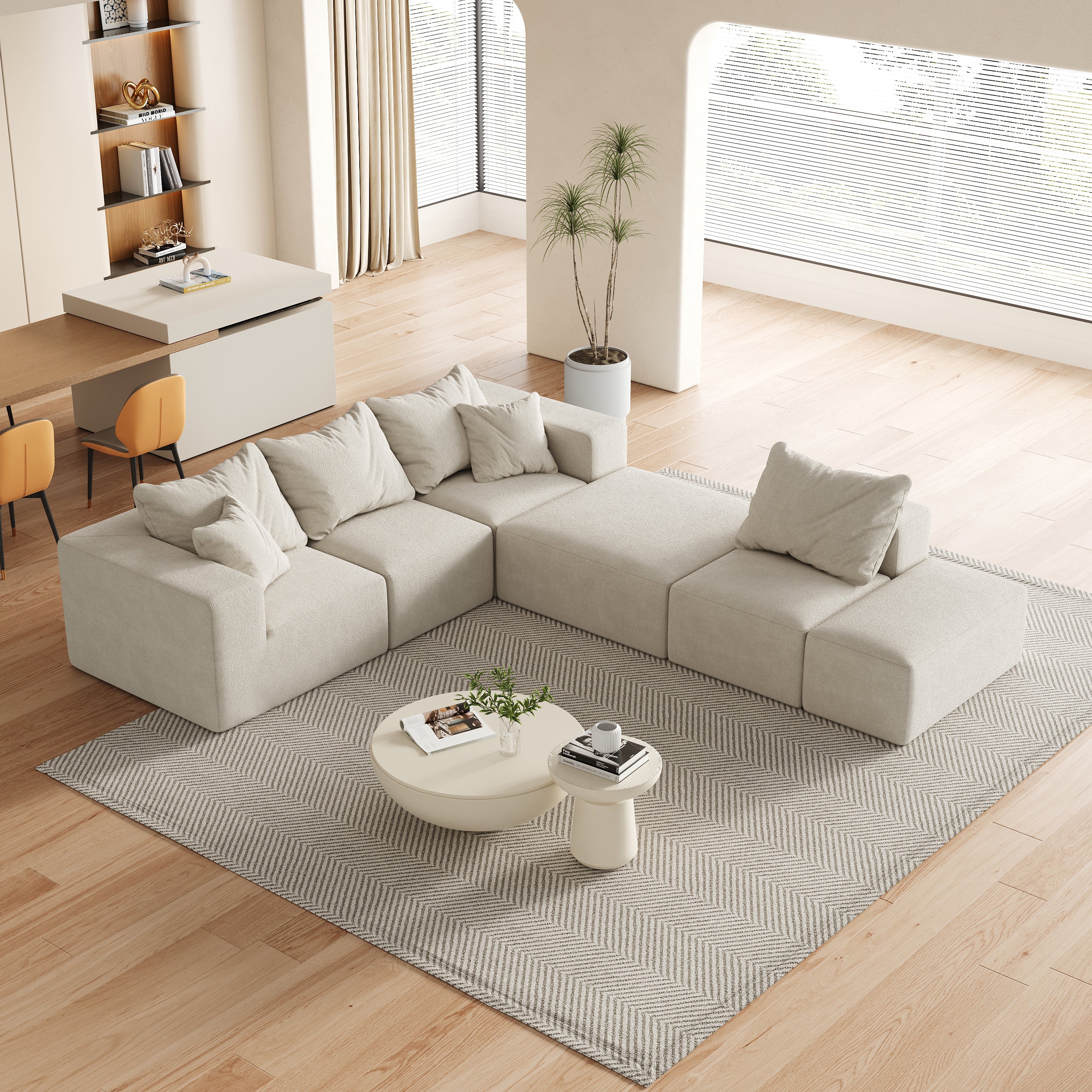 Modern Upholstered Sectional Boneless Couch Set,Modular 132' L Shaped Sectional Living Room Sofa Set With 6 Pillows,Free Combination Sofa Couch for Living Room,Bedroom