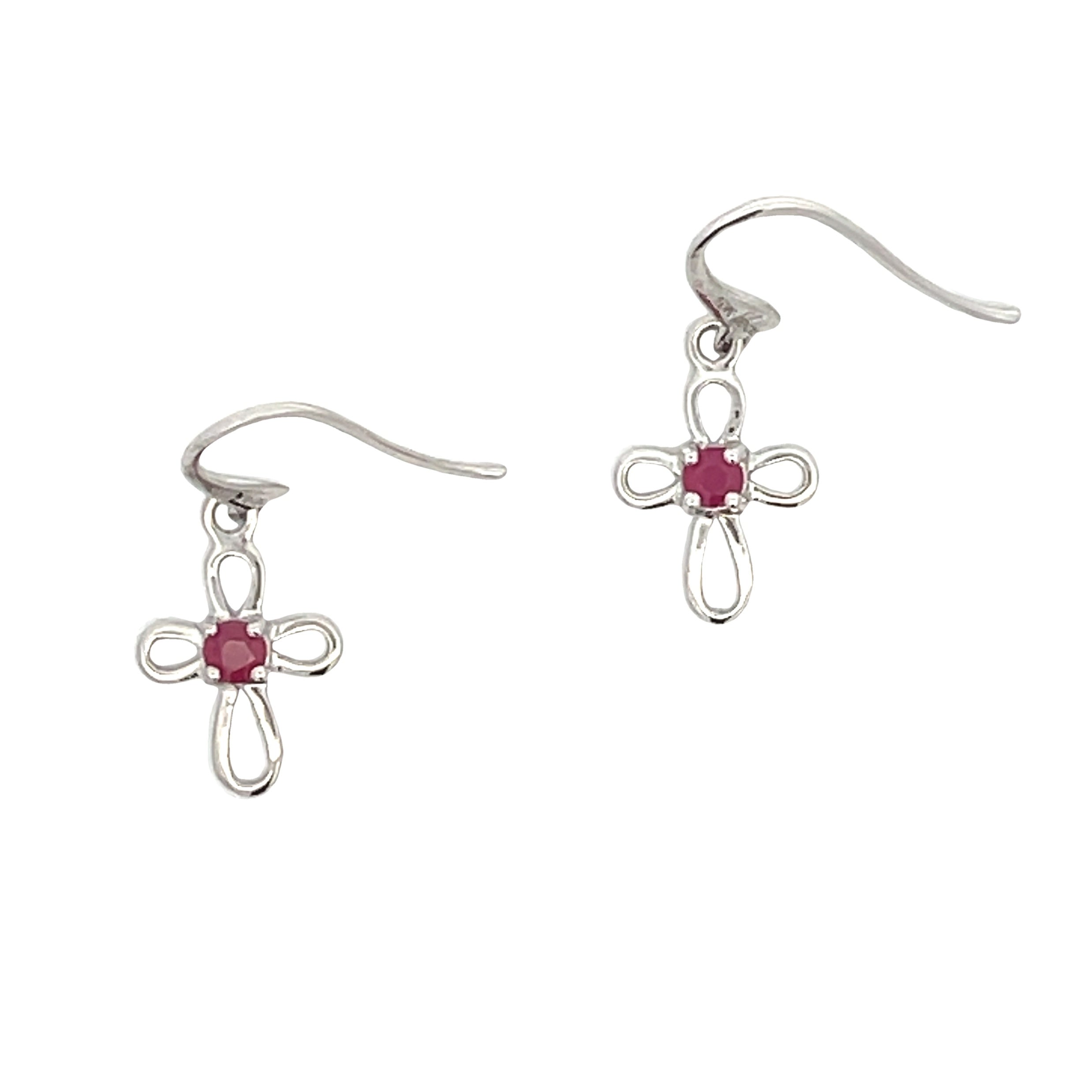 Natural .32ct Ruby Cross Earrings 10KT White Gold