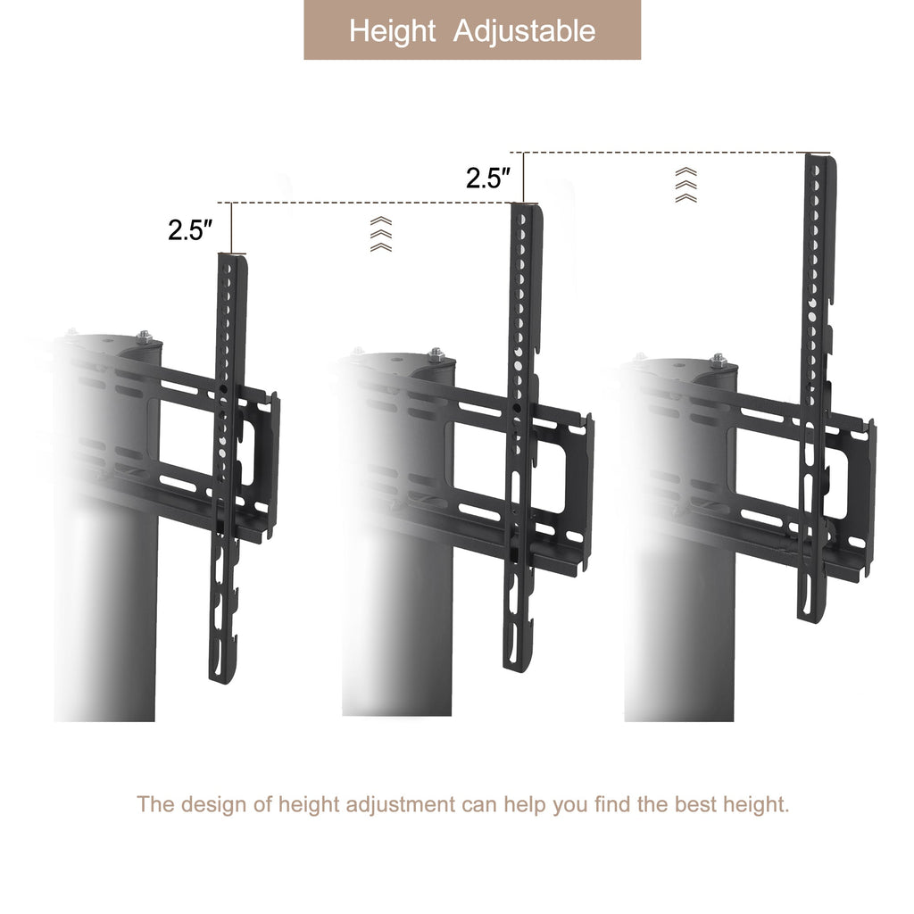Height and Angle Adjustable Mobile TV Stand with Tempered Glass Shelves and Lockable Wheels, Black Metal Frame, Fits 32-65 Inch TVs