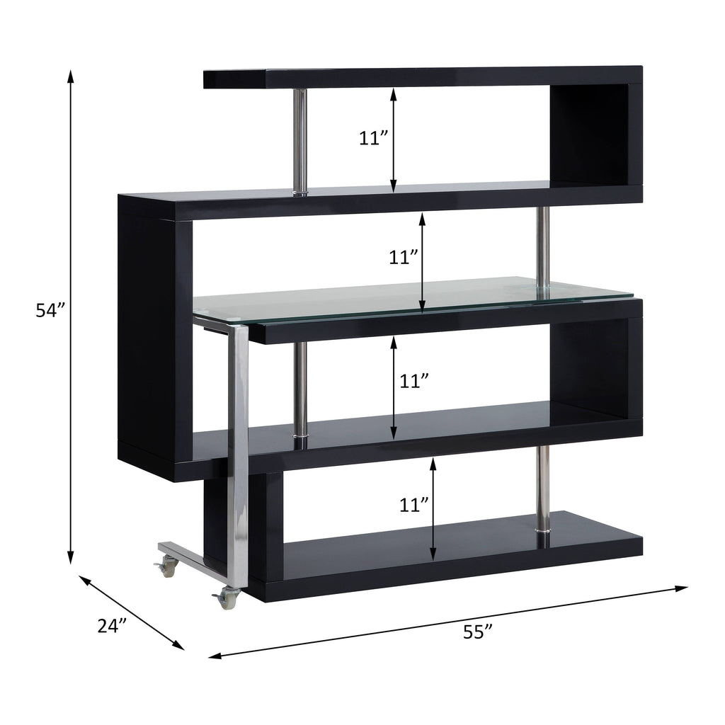 Buck II Clear Glass, Chrome High Gloss Finish Writing Desk with Shelf
