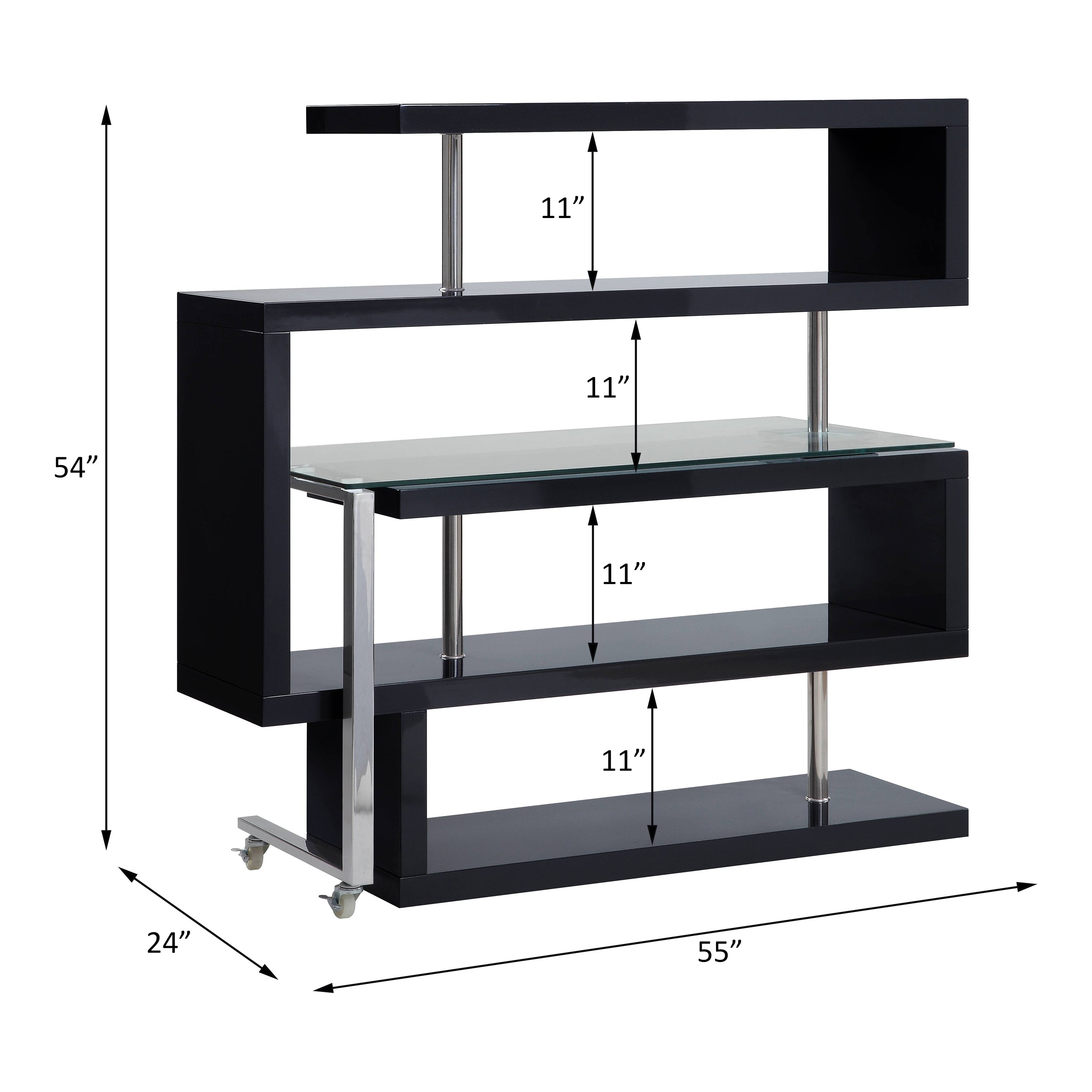Buck II Clear Glass, Chrome High Gloss Finish Writing Desk with Shelf