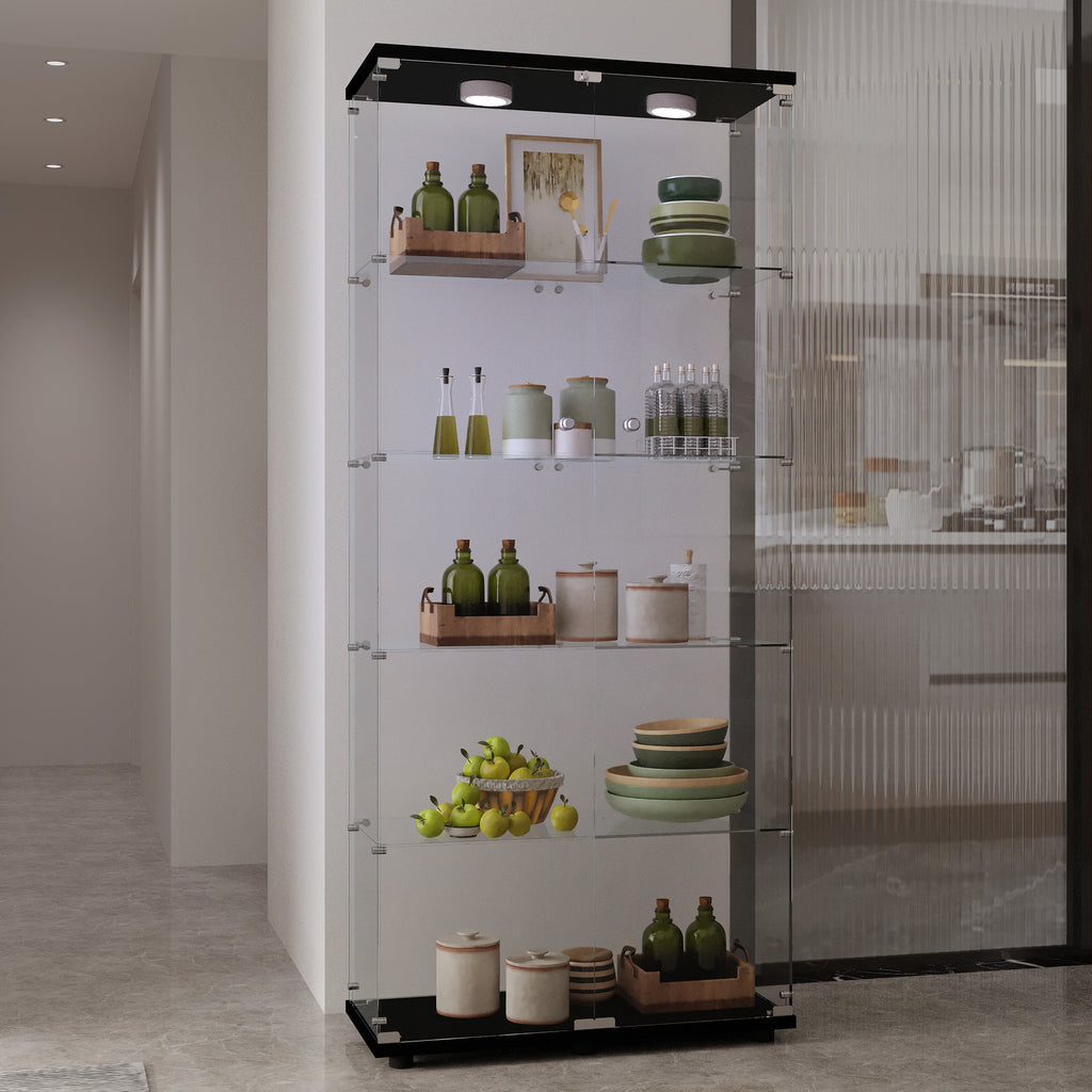 Tempered glass display cabinet,liquorcabinet,storagecabinet,filecabinet,with paipai lights,with locks,bottom equipped with adjustable feet,suitable for uneven,living room bedroom,corridor,office,black