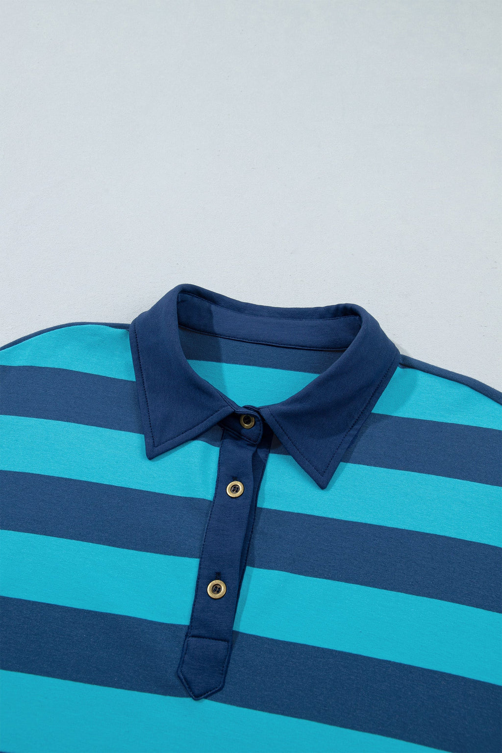 Stripe Contrast Polo Collar Long Sleeve Top