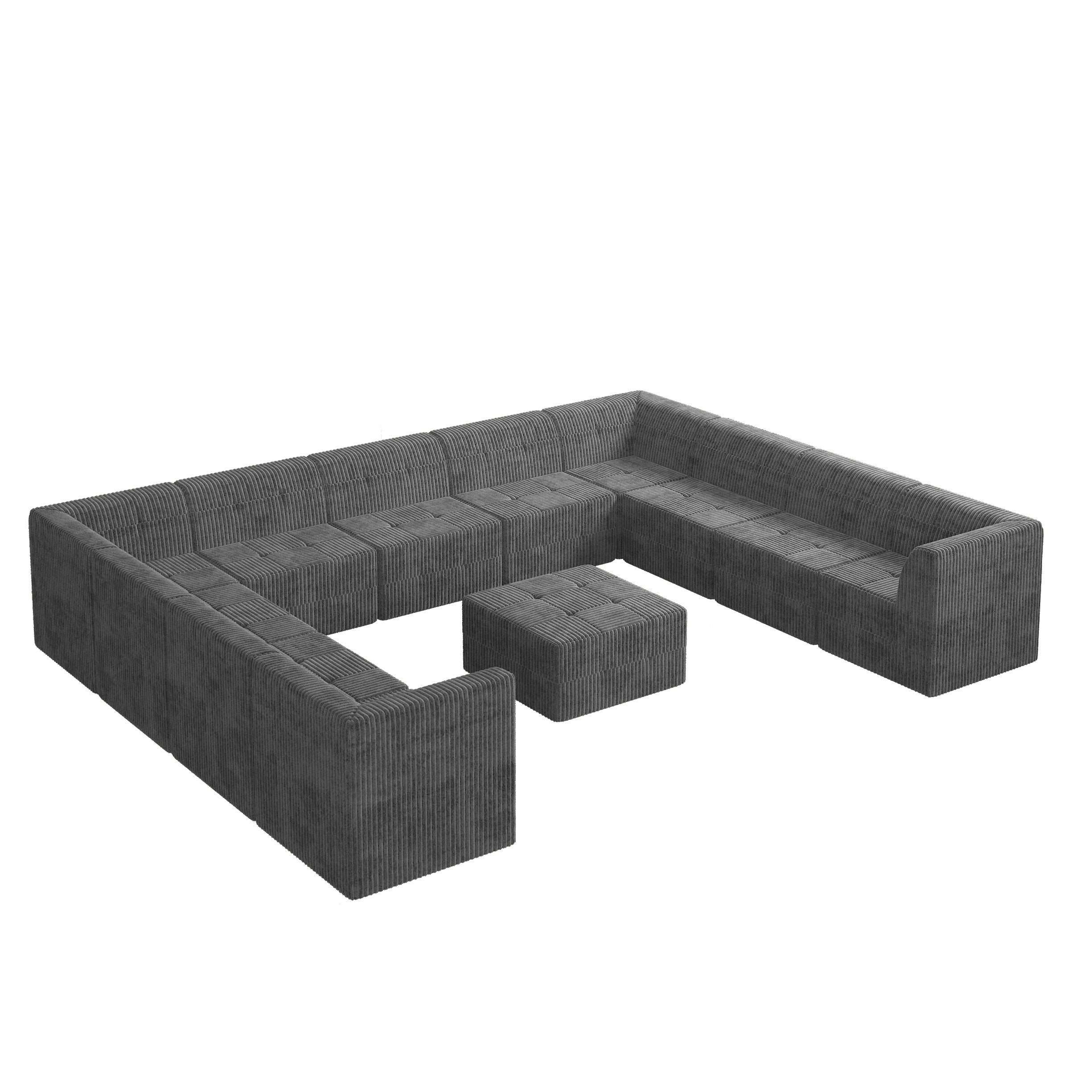 U shape Modular Sectional Sofa,DIY Compressed Sectional Sofa Modern Minimalist Style Corduroy Couch, Sleeper Sofa for Living Room, Bedroom, Comfy Compressed Sofa Couch Space-GREY