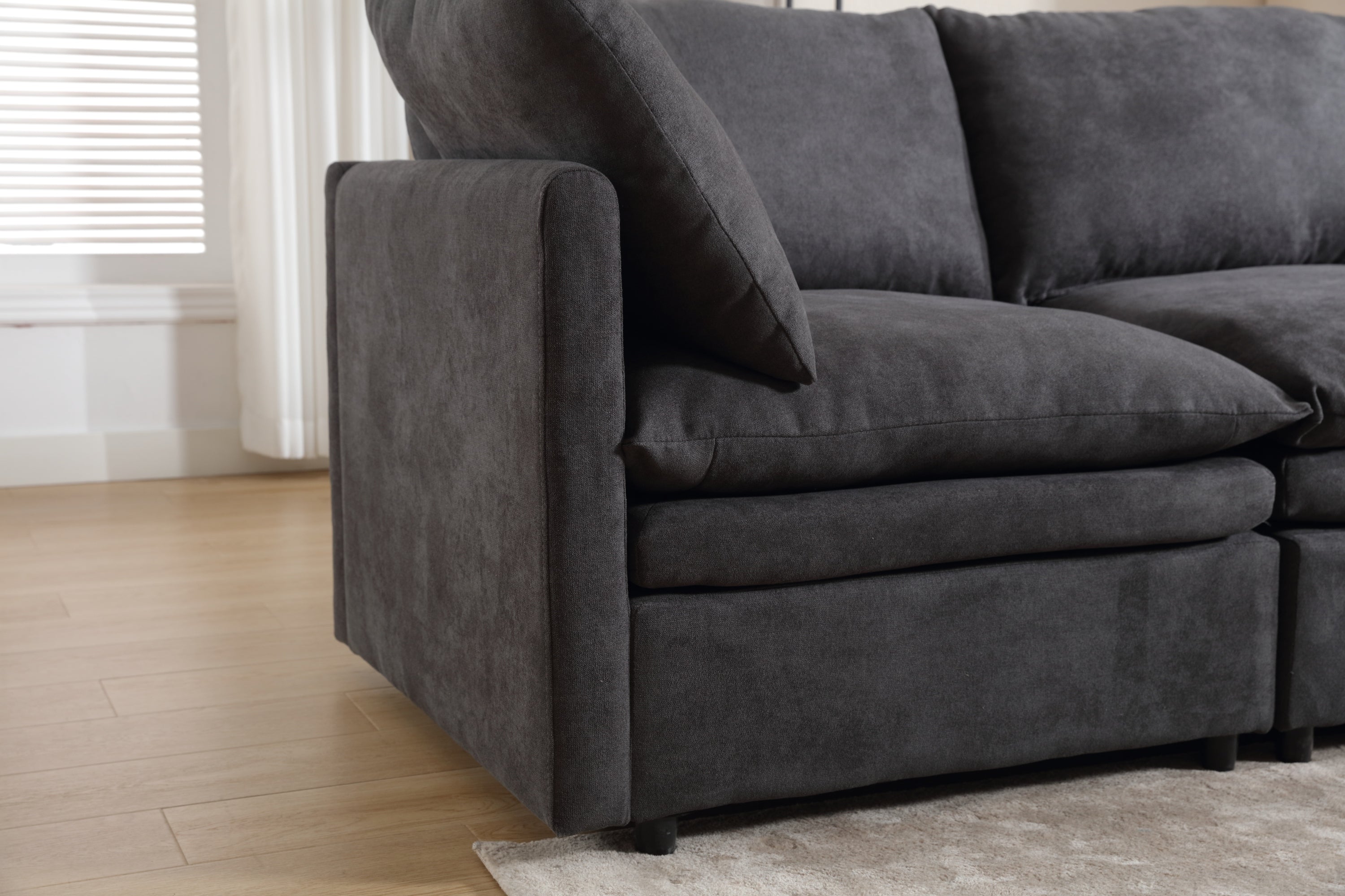 [ PACKAGING NEW UPGRADE]   [VIDEO PROVIDED]Modern U-shaped Sectional Sofa ,5-seat  Sofa ,Sleeper Sofa Couch with Chaise Lounge for Living Room,Apartment,Upholstered,Polyester,New upgrade,Dark Gray