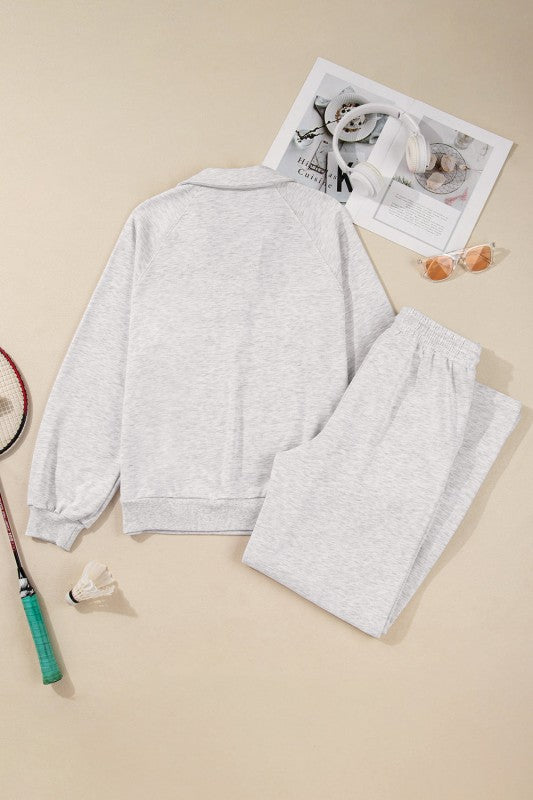 Solid V-Neck Pullover and Drawstring Sweatpants Se