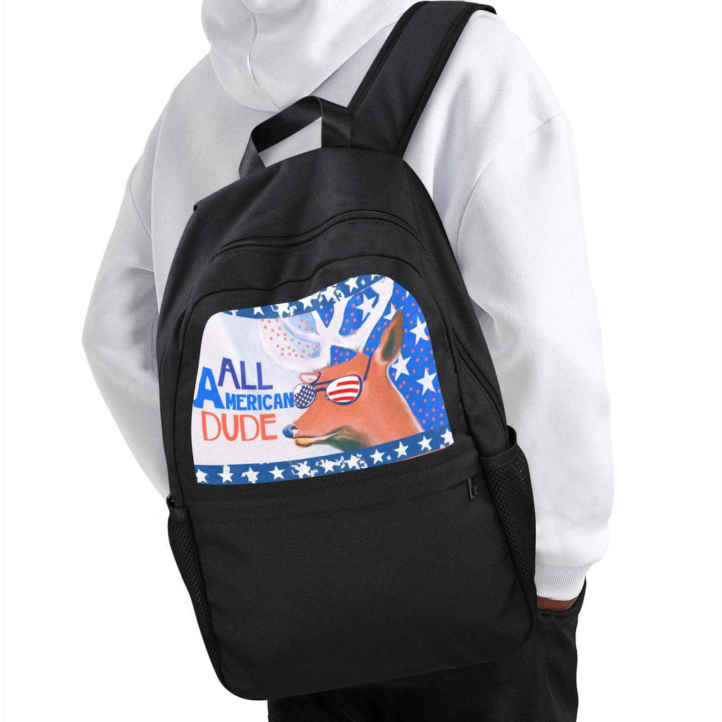 All American Dude with Deer Printed Casual Backpack | Upper Part Printing