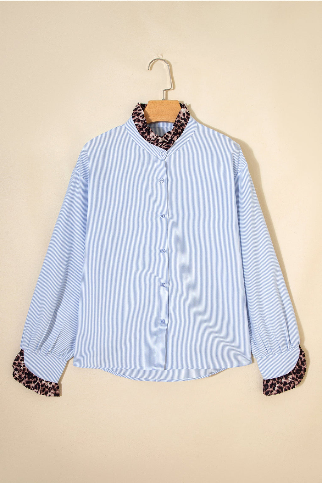 Stripe Patchwork Leopard Ruffle Long Sleeve Shirt