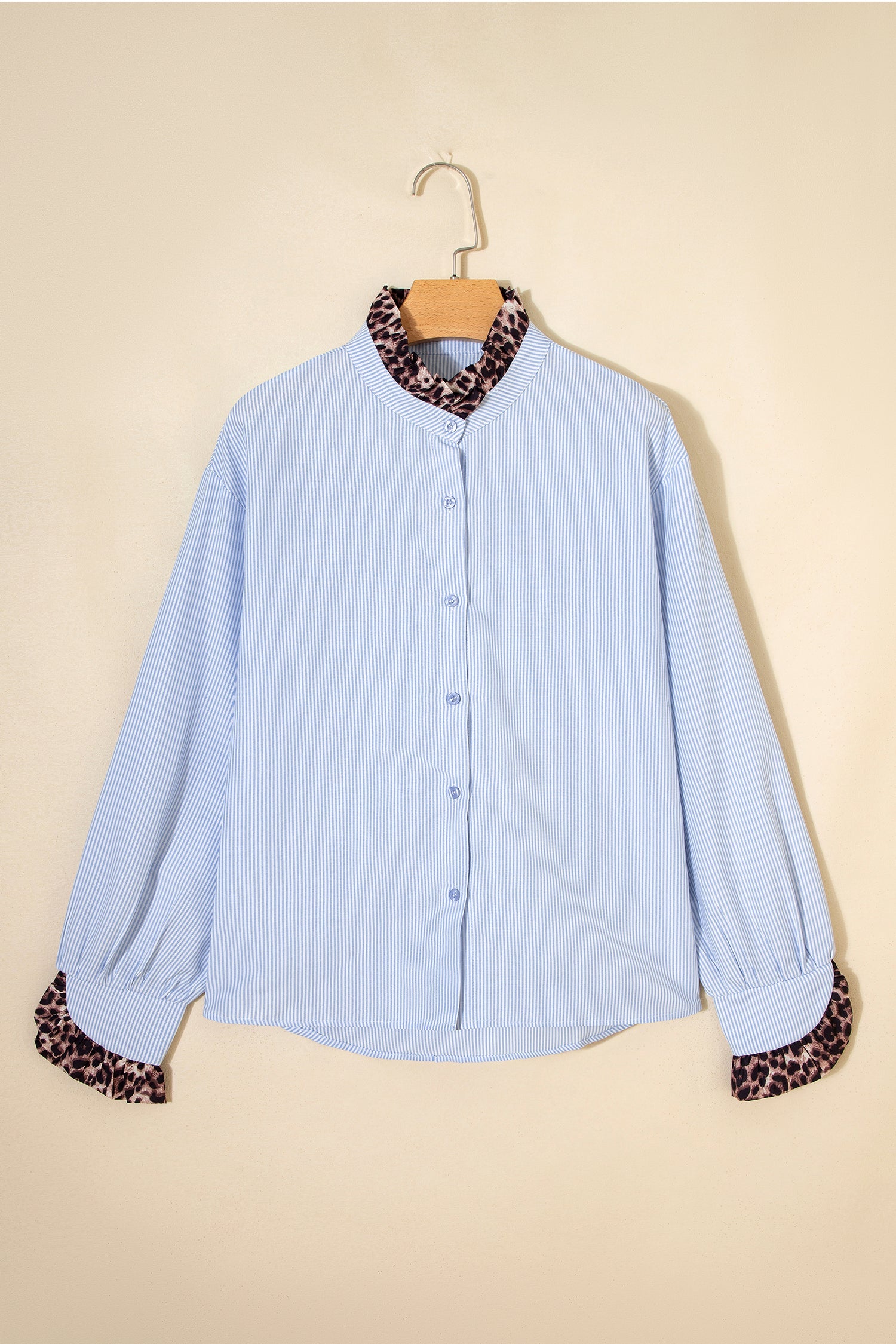 Stripe Patchwork Leopard Ruffle Long Sleeve Shirt