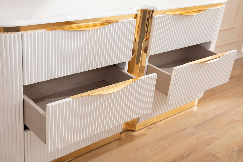 Gold Detailed Upholstery King 5-N Pc made with Wood in White(CA INVENTORY)