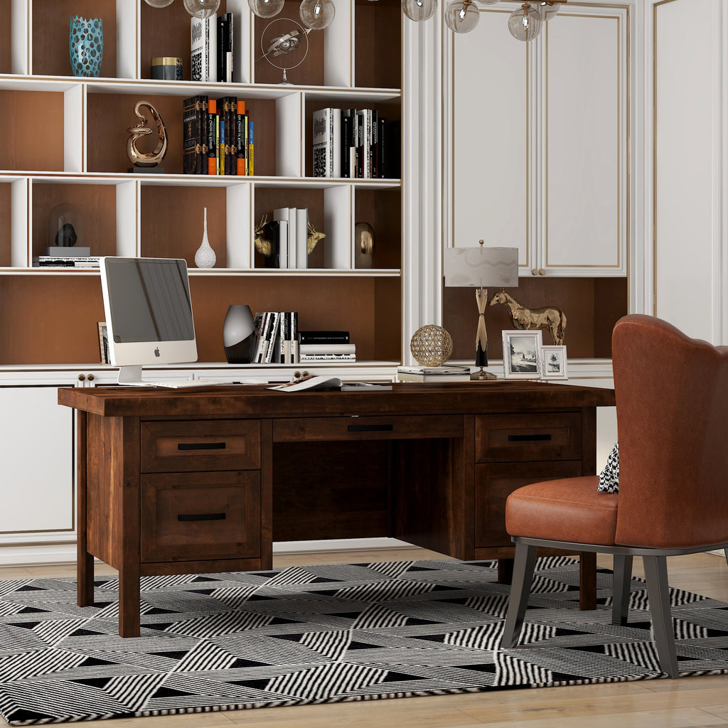 71 inch Executive Desk, No Assembly Required, Whiskey Finish