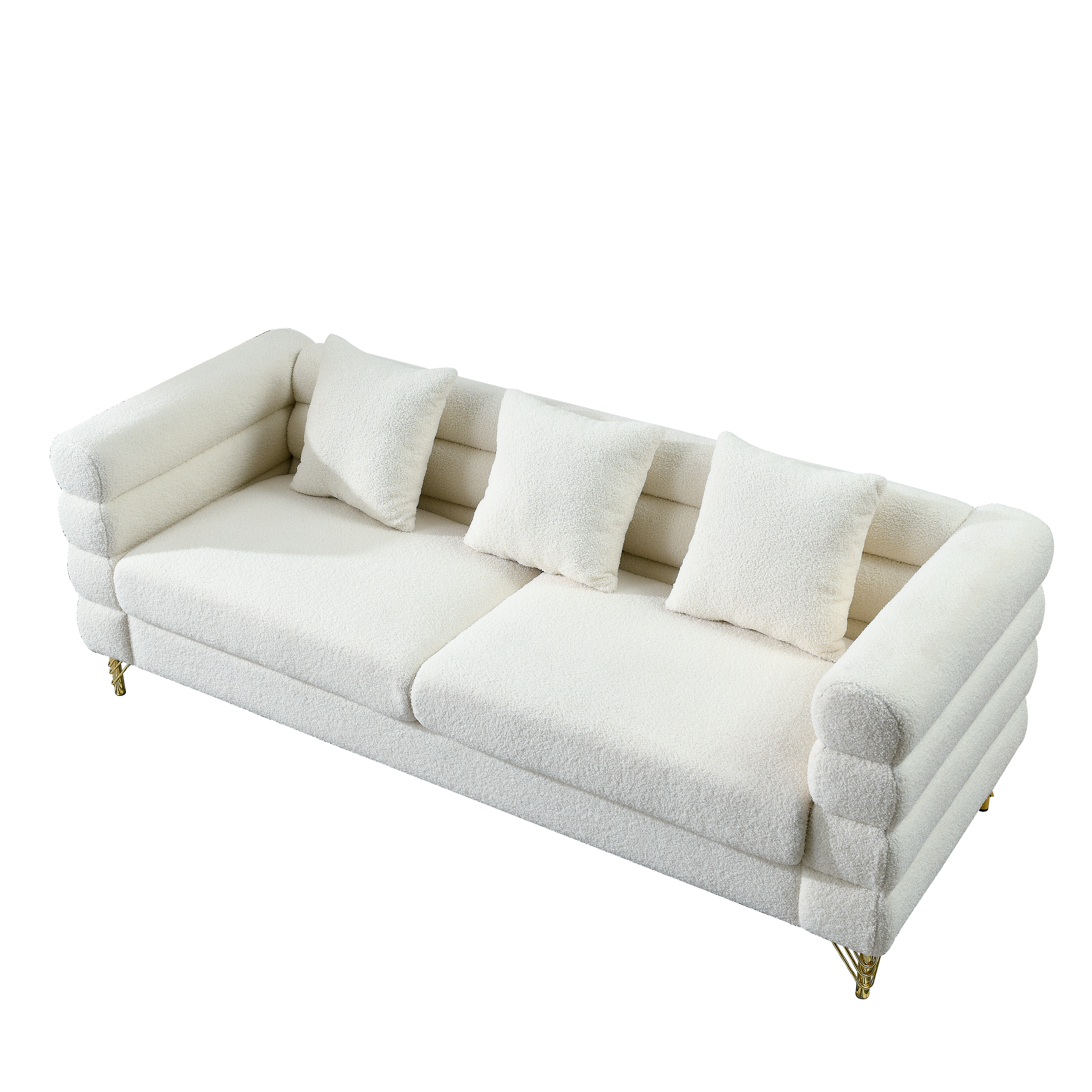81 Inch Oversized 3 Seater Sectional Sofa, Living Room Comfort Fabric Sectional Sofa - Deep Seating Sectional Sofa, Soft Sitting with 3 Pillows for Living Room,Bedroom,White teddy(Ivory)(W834S00036)