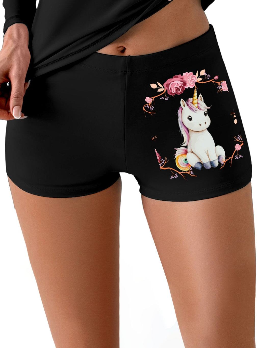 Baby Unicorn with Pink Roses Boxer Briefs for Women (Front Printing)