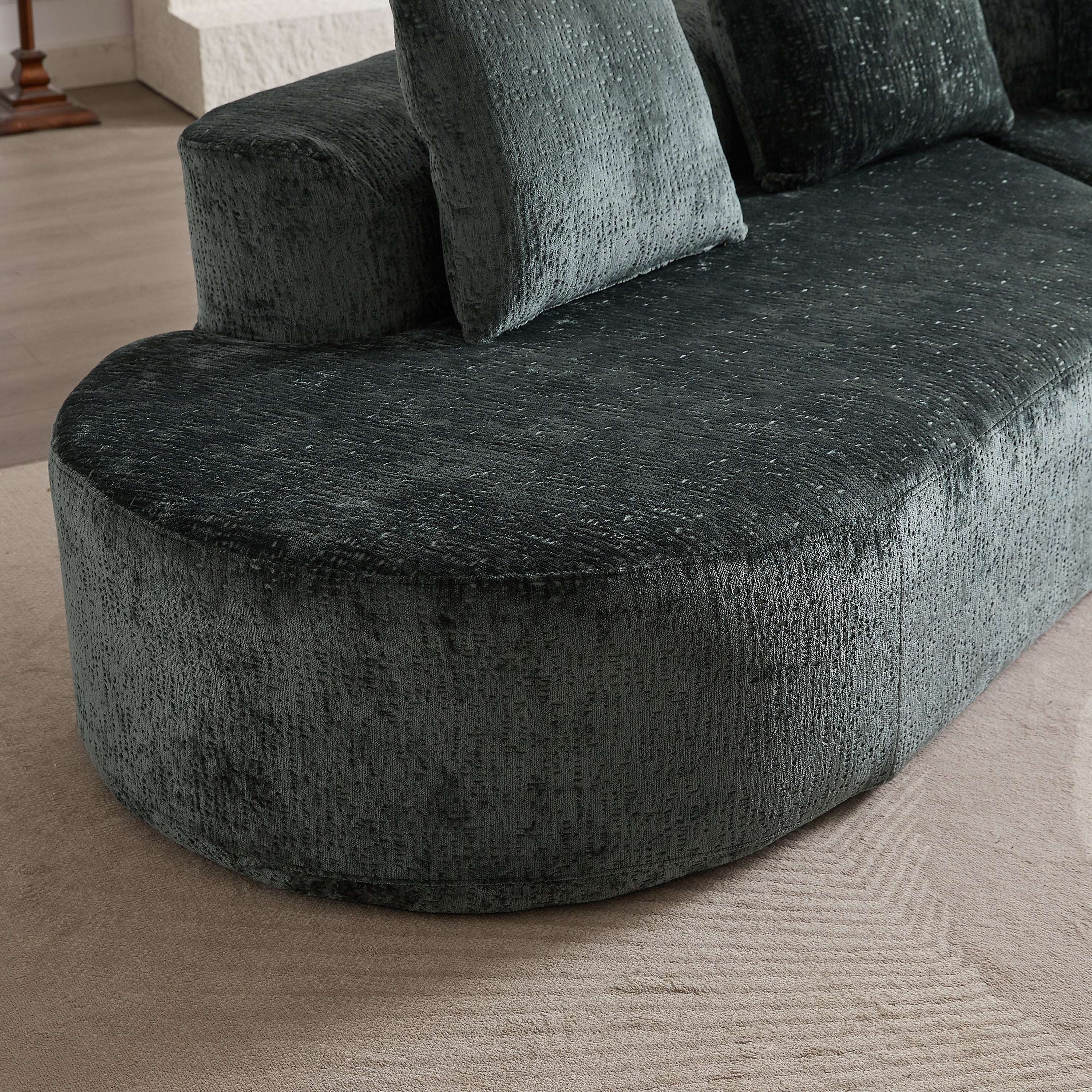 Modern Upholstered Oversized Sectional Sofa, 114-Inch Chenille 4-Seater Extra Deep & Wide Seat Curved Cloud Couch with 4 Throw Pillows, Free Combination Sofa Couch for Living Room,Bedroom