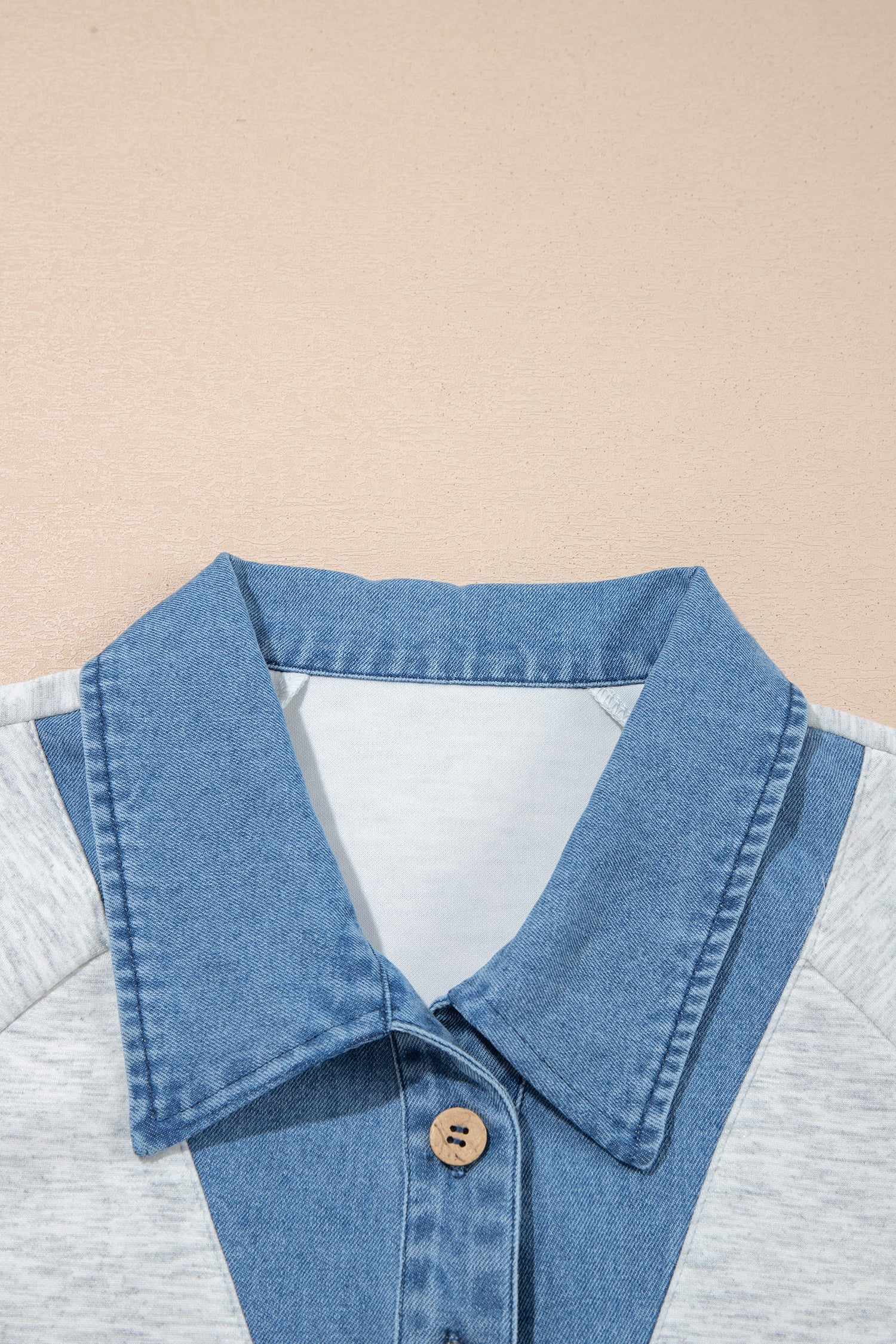 Denim Contrast Collar Cuffed Short Sleeve Top