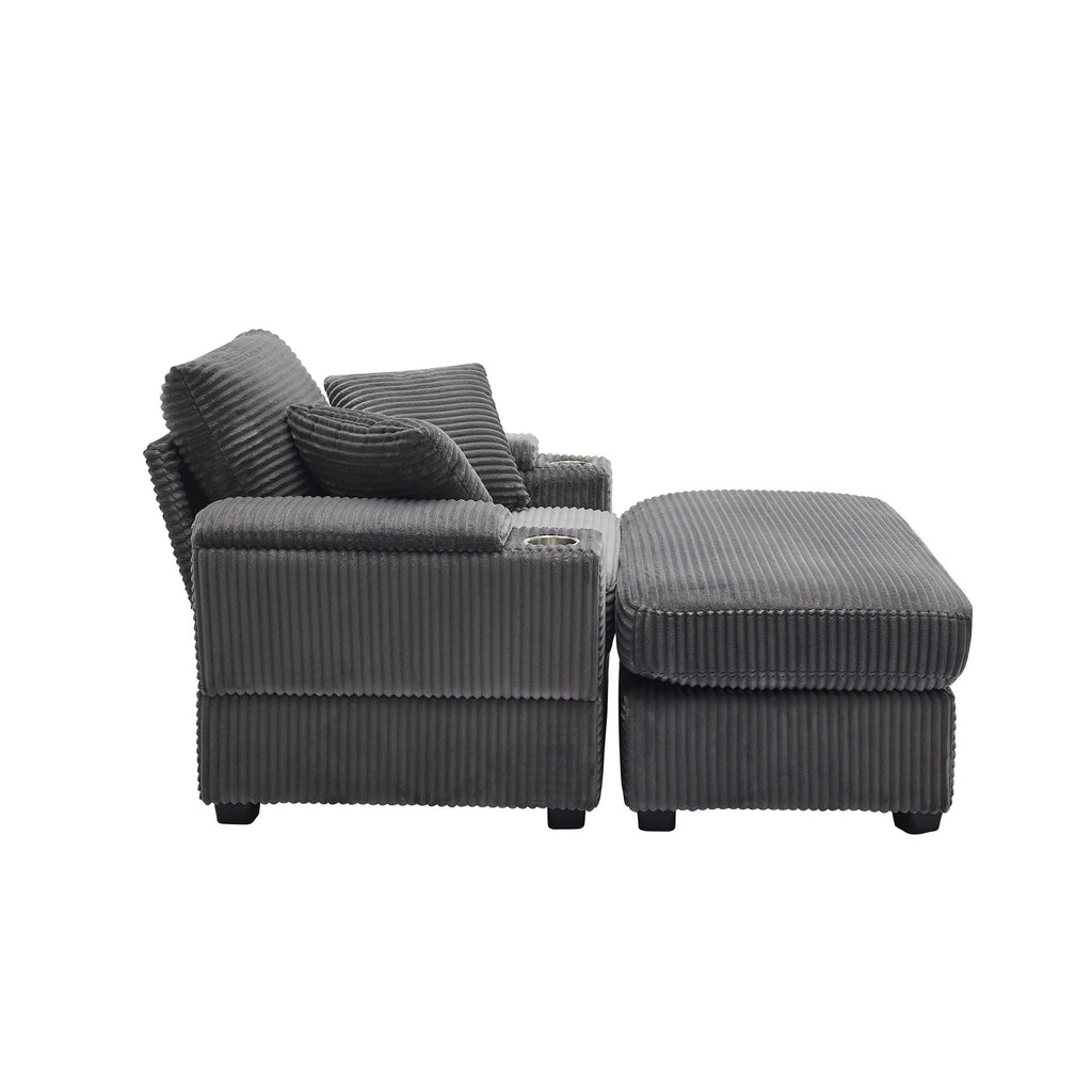 [VIDEO/New]Corduroy Upholstered Chaise Lounge Sofa with Handrail storage ,Movable ottoman,Cupholders,Detachable Cushions Deep Seat for Living Room Office,3 colour