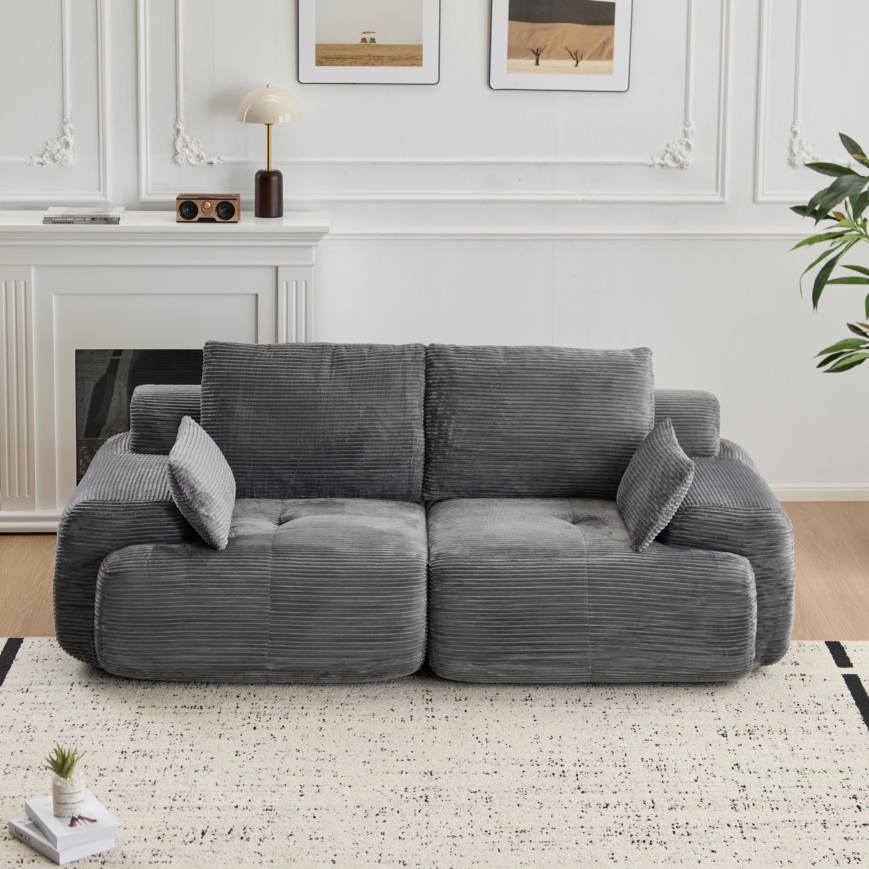 Modern Memory Foam Compressed Sofa,2 Seater Large Sectional Couches for Living Room,Pet-Friendly Cloud Modular Sectional Sofa,Corduroy Fabric,Extra Deep Loveseat,No Assembly required, Grey