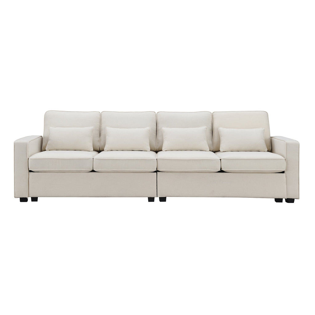 [VIDEO provided] [New] 104' 4-Seater Modern Linen Fabric Sofa with Armrest Pockets and 4 Pillows,Minimalist Style Couch for Living Room, Apartment, Office,3 Colors