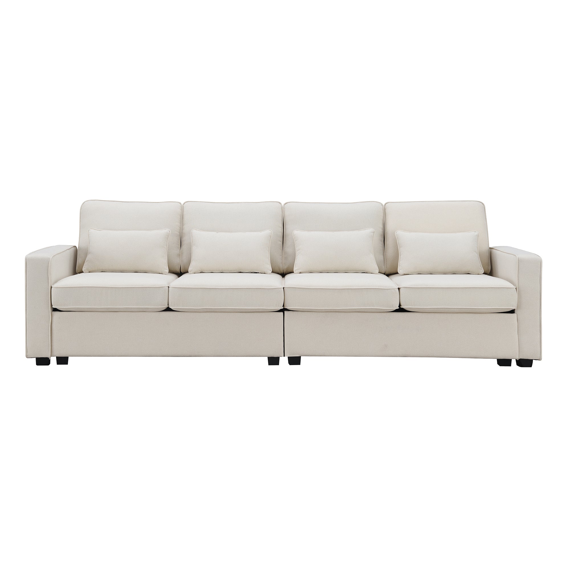 [VIDEO provided] [New] 104' 4-Seater Modern Linen Fabric Sofa with Armrest Pockets and 4 Pillows,Minimalist Style Couch for Living Room, Apartment, Office,3 Colors
