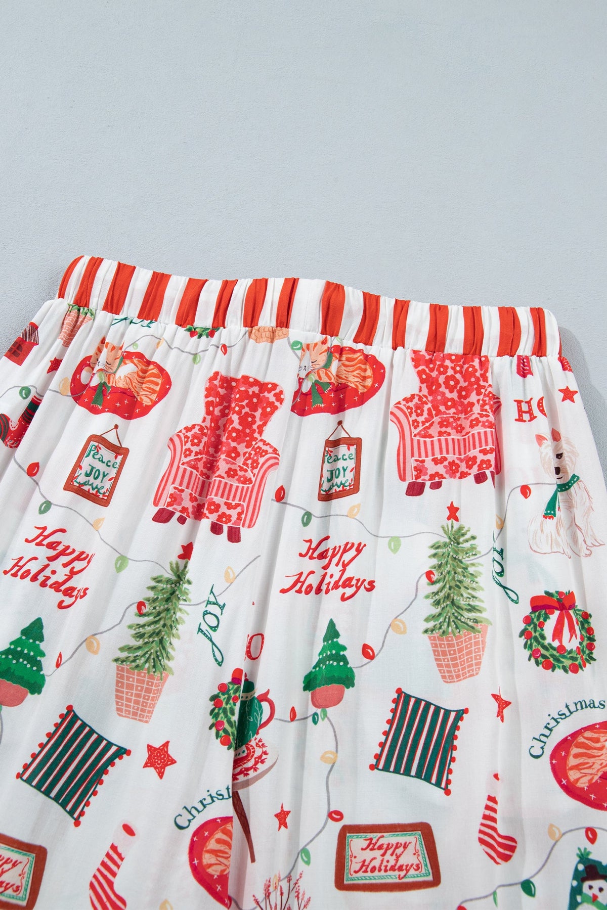 Christmast Stripe Trim Top & Pants Pajama Set