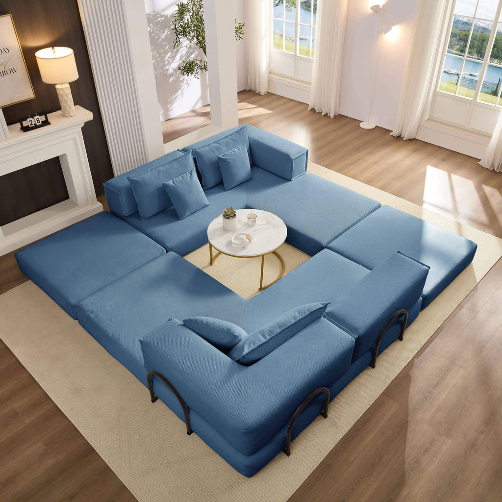 Oversized Upholstered Sectional Sofa Couch Set, Modular 118.2 ' L Shaped Floor Living Room Sofa Set With 6 Pillows, DIY Combination Sofa Couch for living rooms, apartments,bedrooms, Blue