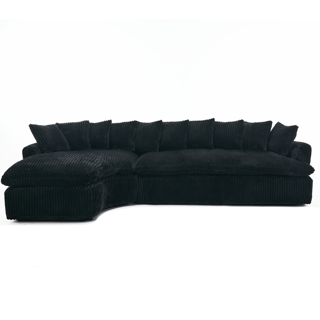 [NEW ARRIVED] [VIDEO PROVIDED]   127''  Large Sectional Sofa ,Elegant Curved Design ,High-Resilience Foam ,Ten Back Cushions,L-Shape Left Sofa,No Assembly  Required , (Black
-Soft Corduroy Fabric)