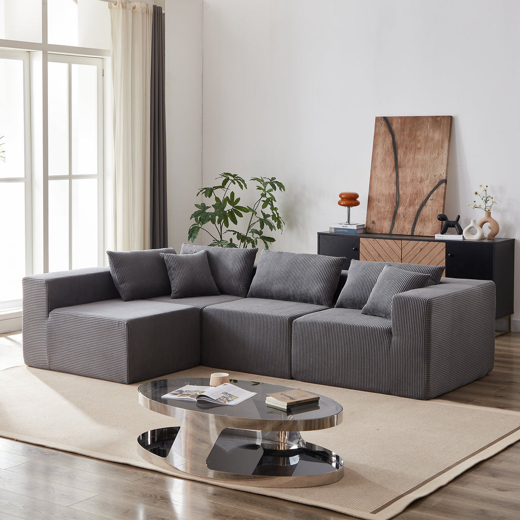 104-Inch Corduroy Modular L Shaped Sectional Sofa,Luxury Floor Couch Set,Upholstered Indoor Furniture,Foam-Filled Compressed Sofa for Living Room,Bedroom,4 PC Free Combination