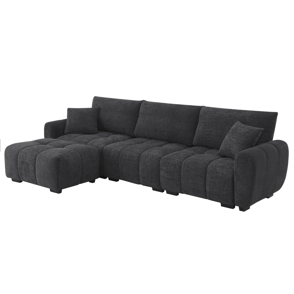 [VIDEO] 110' Modular Sectional Sofa, L Shape with Extra-large Seat, Pull-line Design, Movable Ottoman, High Density Foam, Free Combination, Sturdy Metal&Wood Frame, Boucle Fabric, 3 Colors