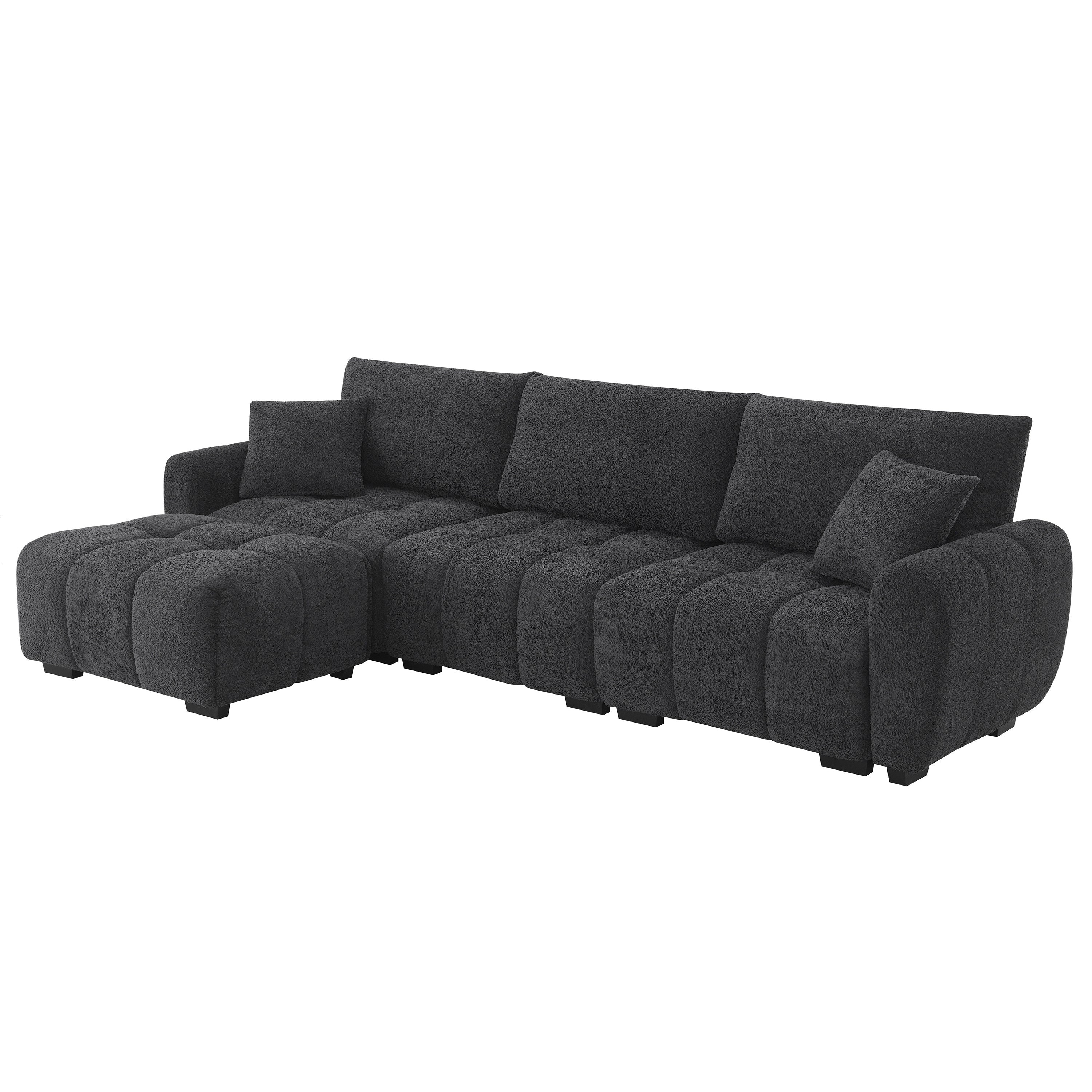 [VIDEO] 110' Modular Sectional Sofa, L Shape with Extra-large Seat, Pull-line Design, Movable Ottoman, High Density Foam, Free Combination, Sturdy Metal&Wood Frame, Boucle Fabric, 3 Colors