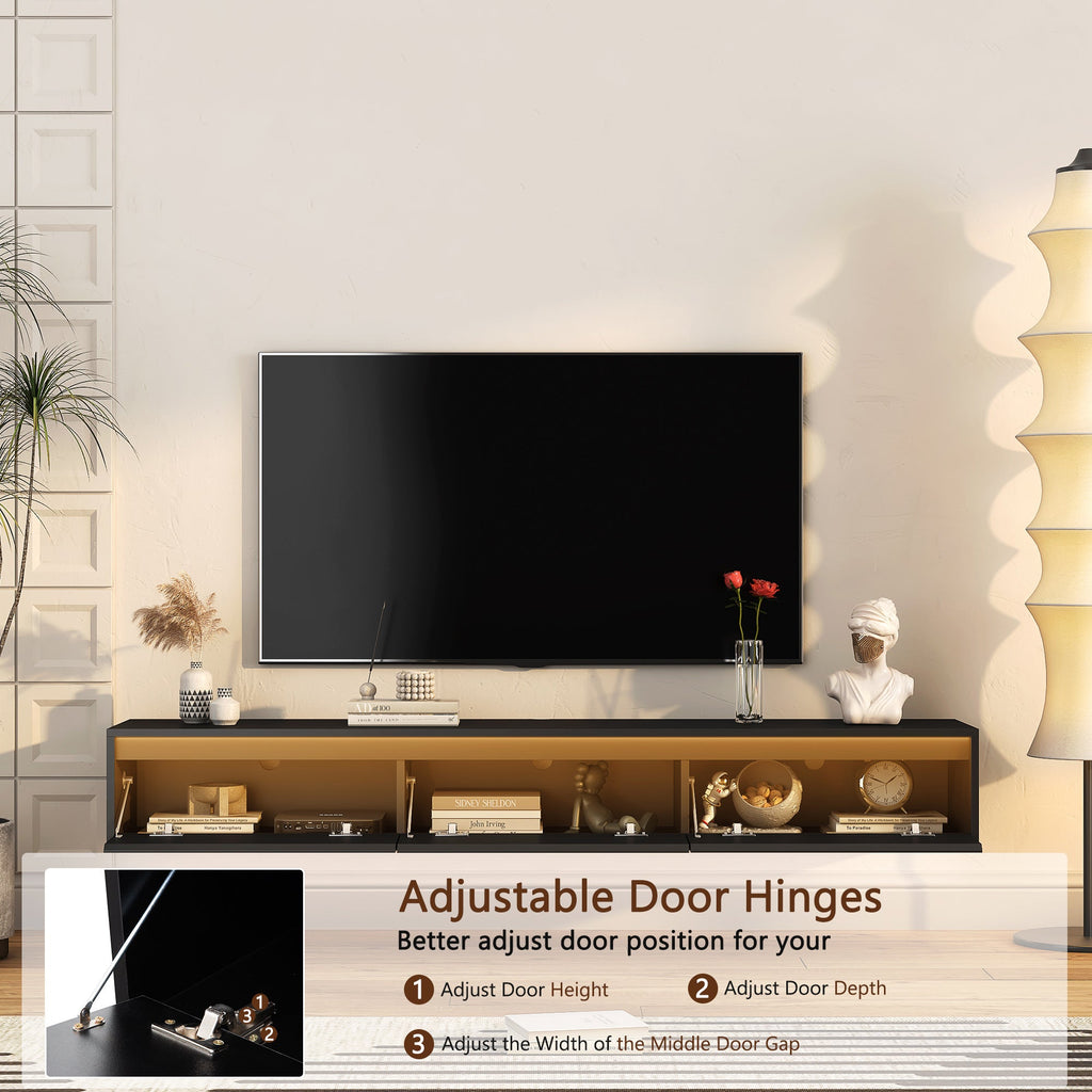 Floating TV Stand, Wall Mounted TV Shelf with Led Lights & Power Outlet,High Gloss TV Cabinet for Black tv Stands for Living Room