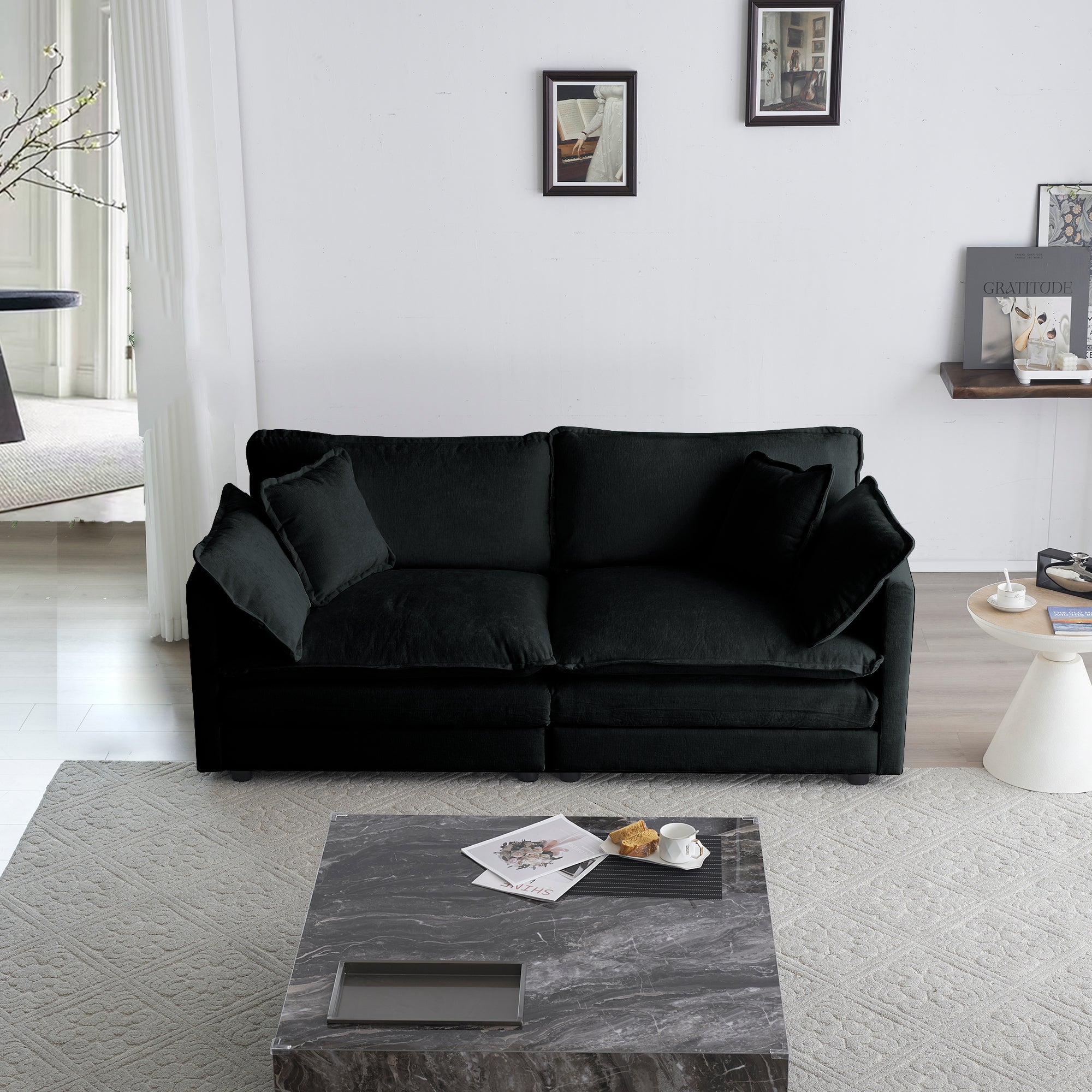 Modern Sofa Couch, 3 Piece Set Extra Deep Seat Sectional Sofa for Living Room, Oversized Sofa, 3 Seat Sofa, Loveseat and Single Sofa, Black Chenille