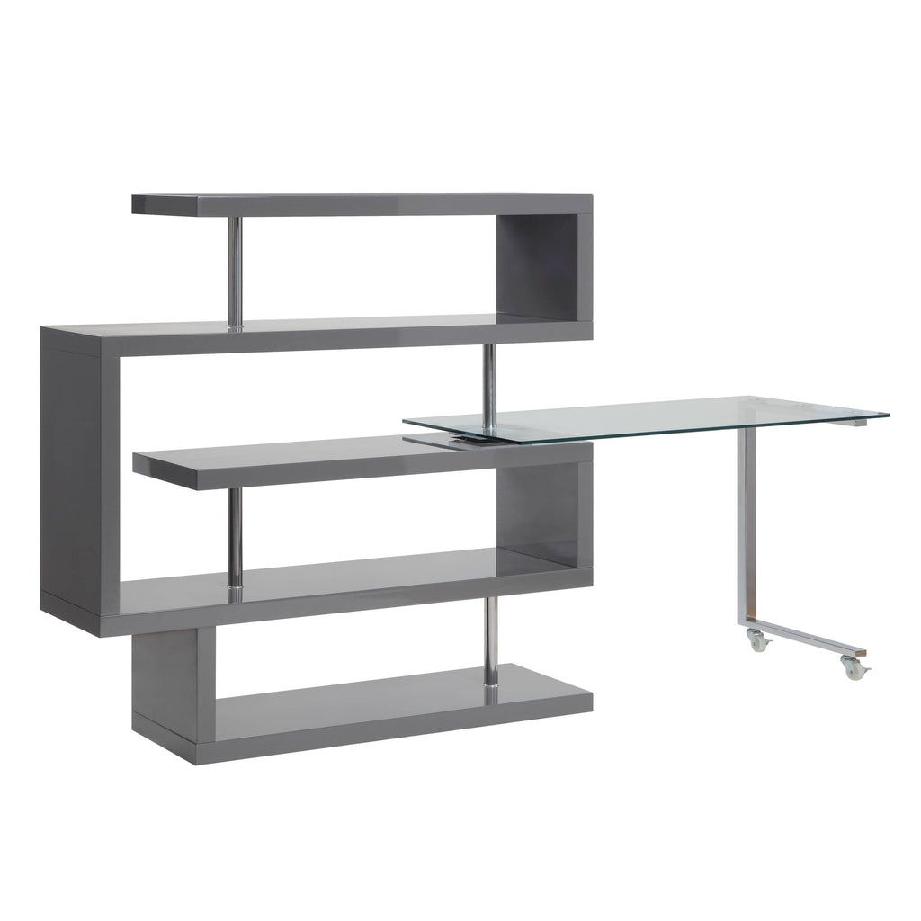 Buck II Clear Glass, Chrome High Gloss Finish Writing Desk with Shelf