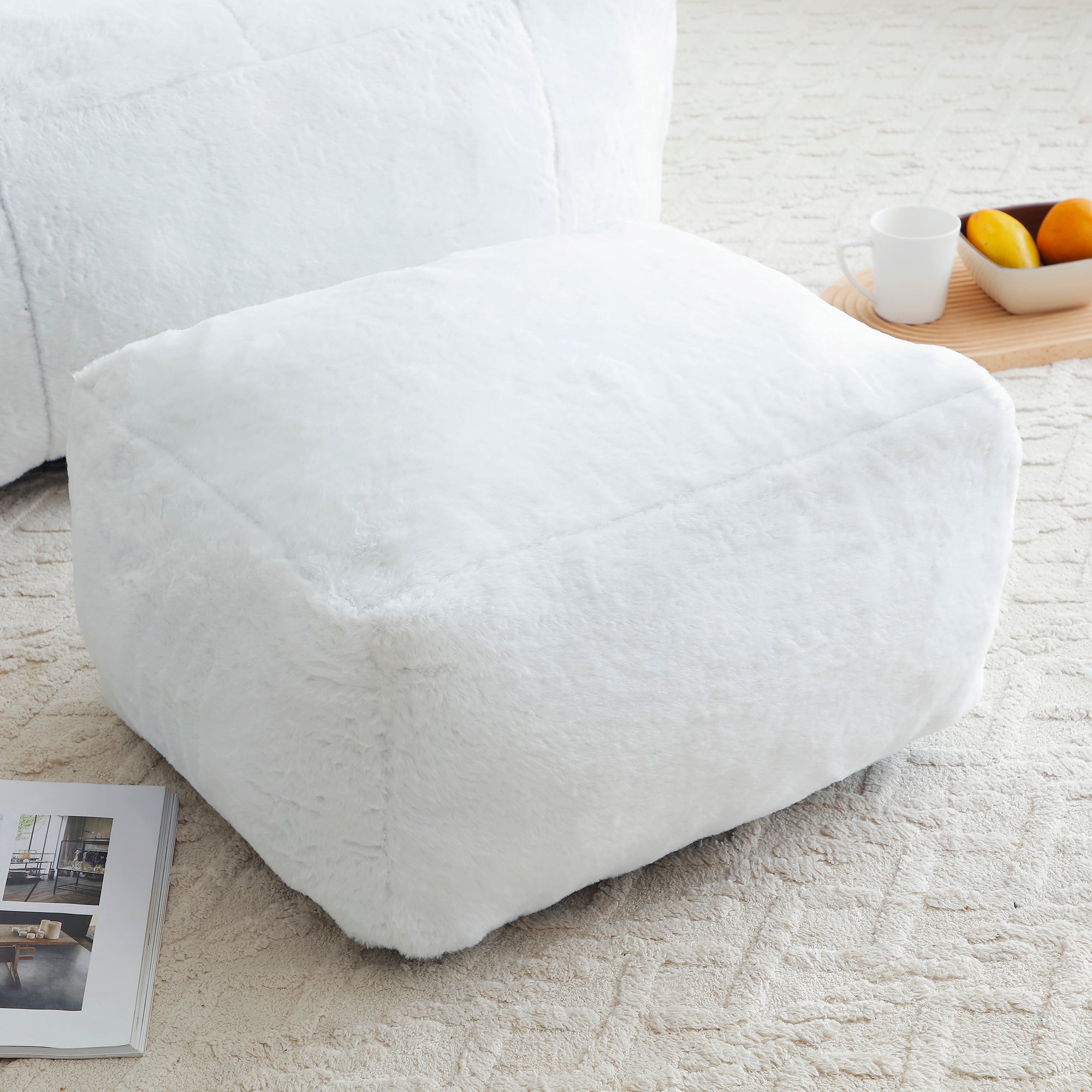 Giant Bean Bag Chair withFootstool, Oversized Bean Bag  for Adults and Kids, Faux Fur Shell-Shaped Large Chair with Filler, Stuffed Big Accent Sofa,  Floor Sofa for Gaming,Reading Living Room Bedroom