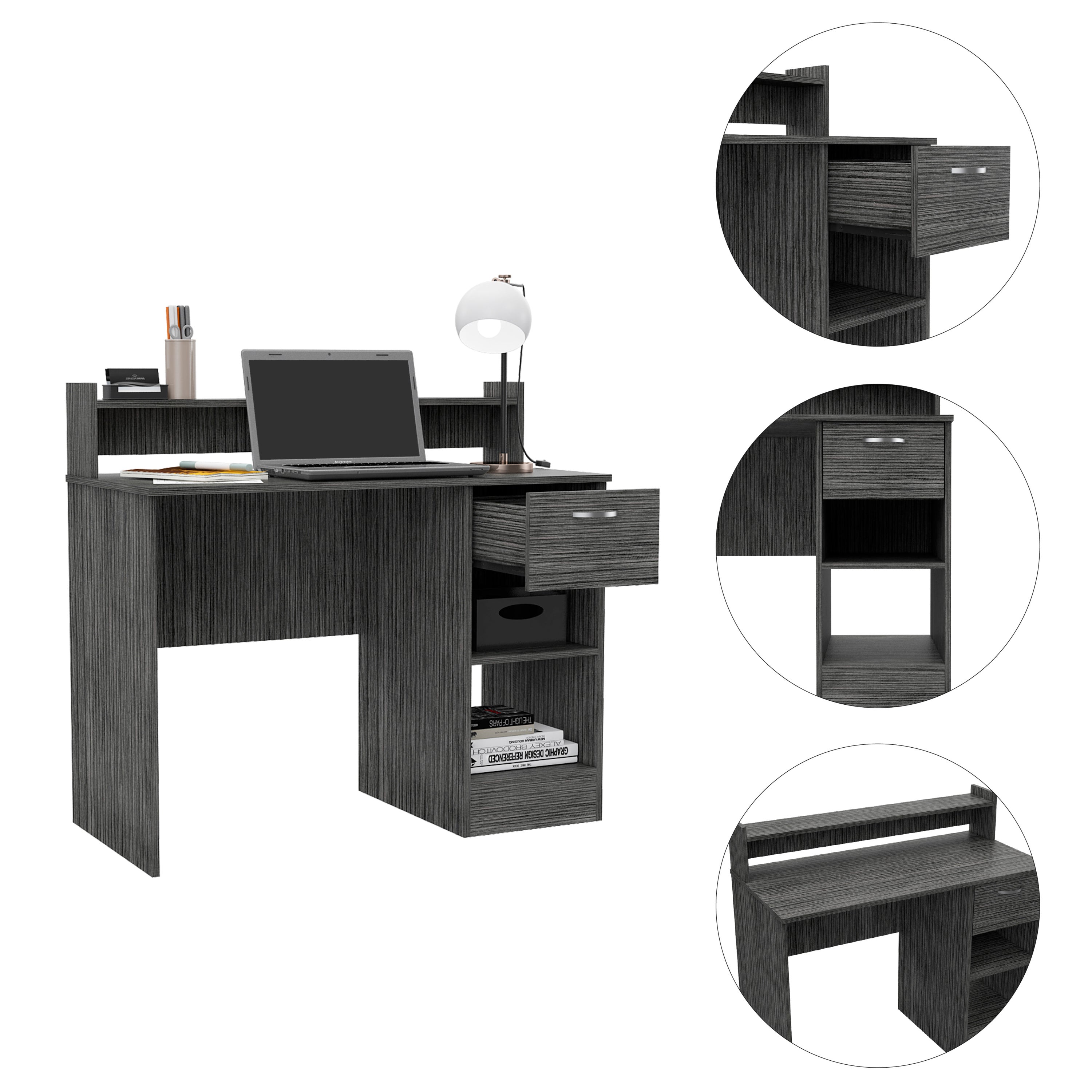 Charlotte Computer Desk with 2 Storage Shelves and Drawer