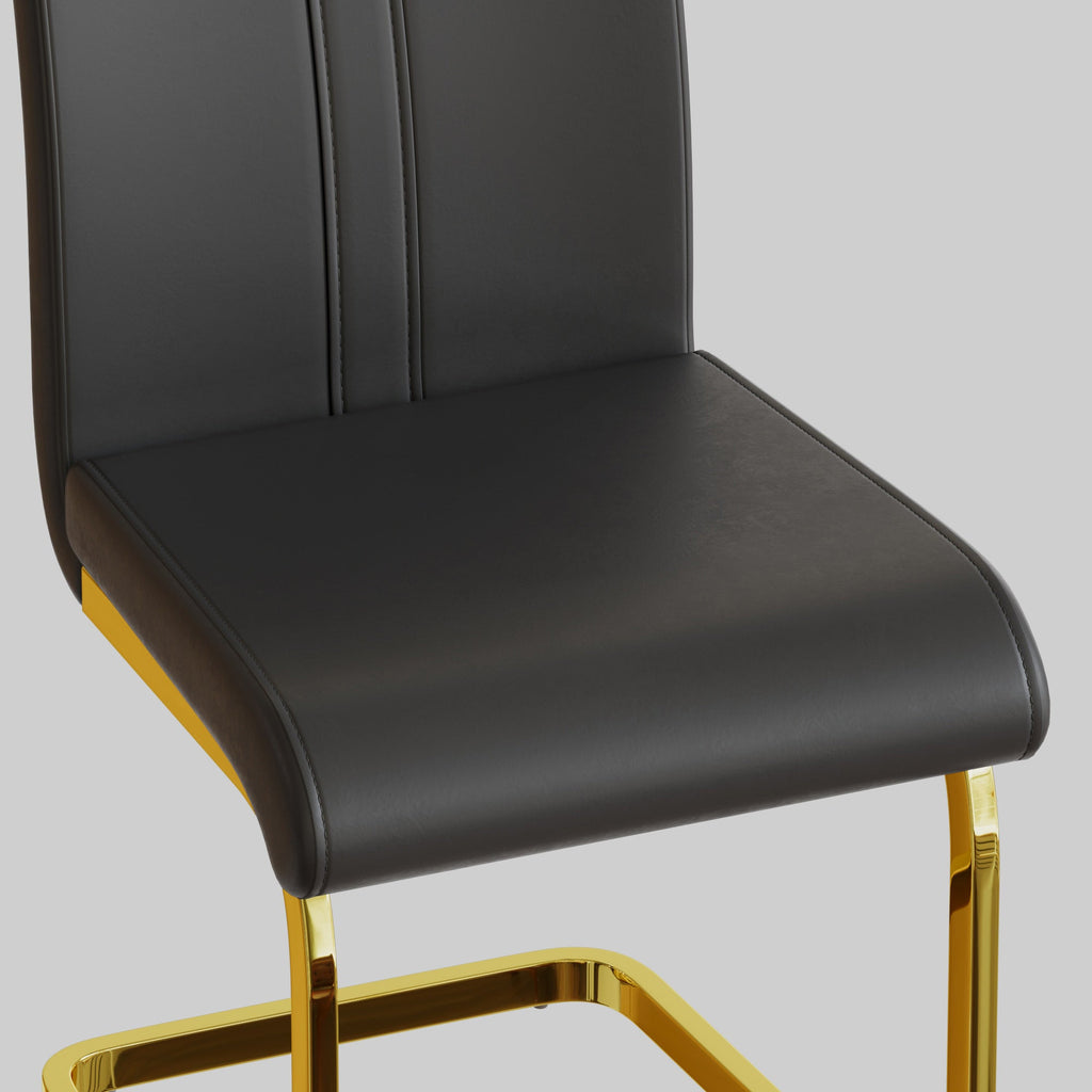 Dining Chairs Set of 4, Side & Kitchen Chairs with Gold Frame, Faux Leather Padded Seat High Back, for Dining, Kitchen & Living Room - Dark Grey
