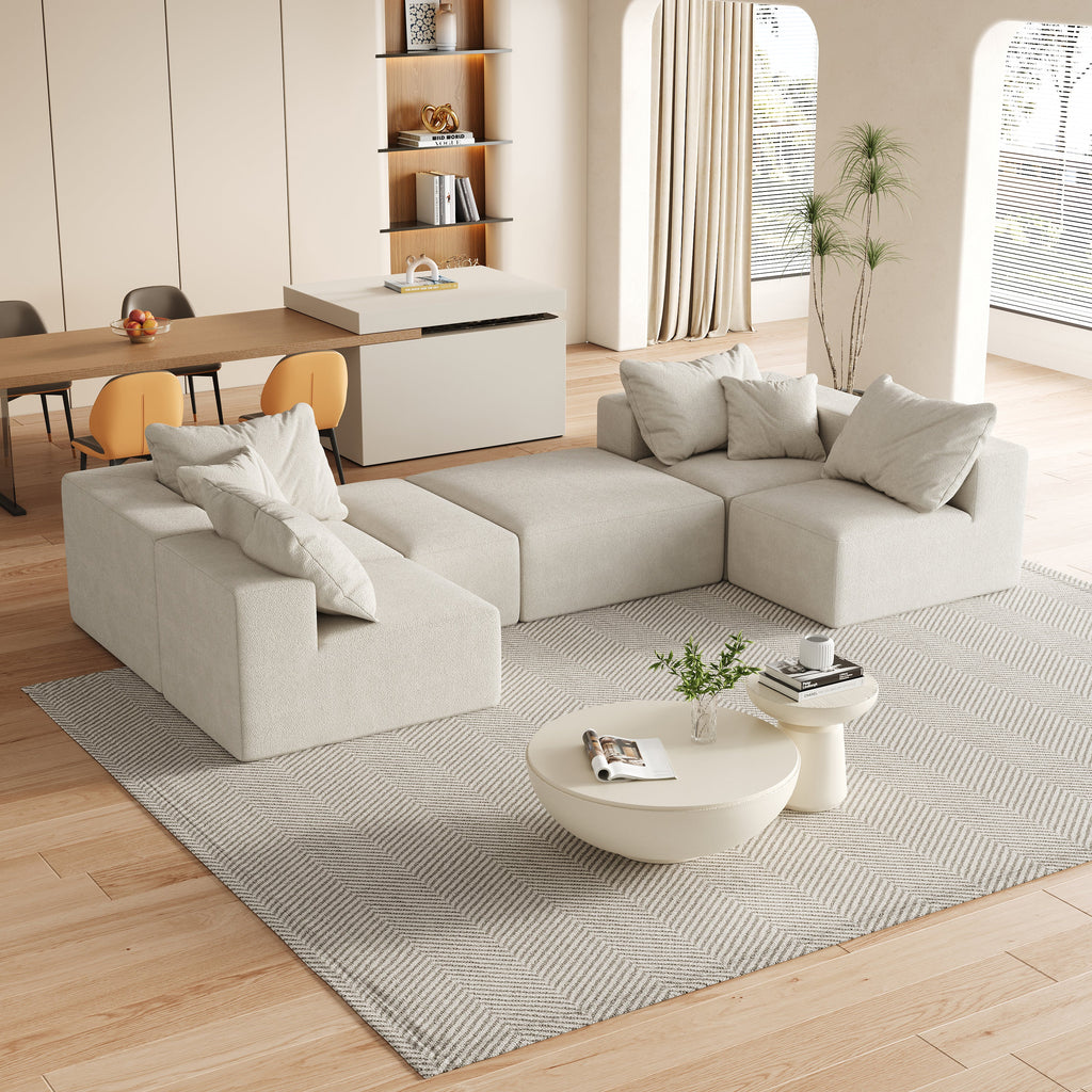 Modern Upholstered Sectional Boneless Couch Set,Modular 132' L Shaped Sectional Living Room Sofa Set With 6 Pillows,Free Combination Sofa Couch for Living Room,Bedroom