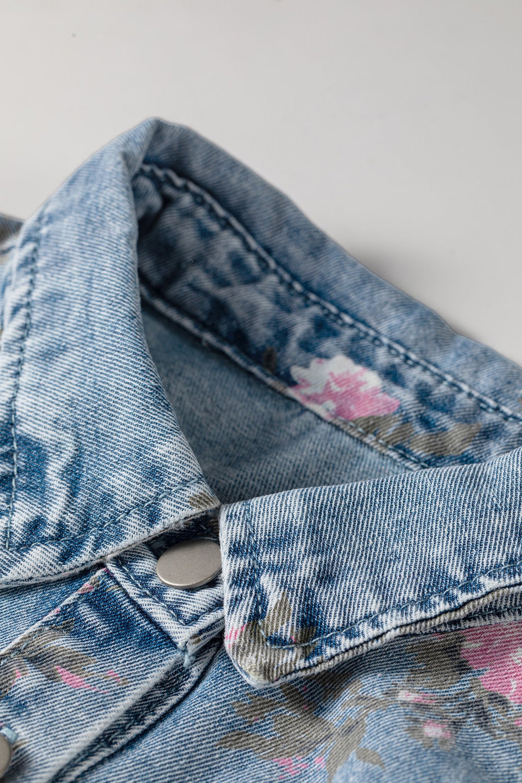 Floral Denim Short Sleeve Button Down Dress