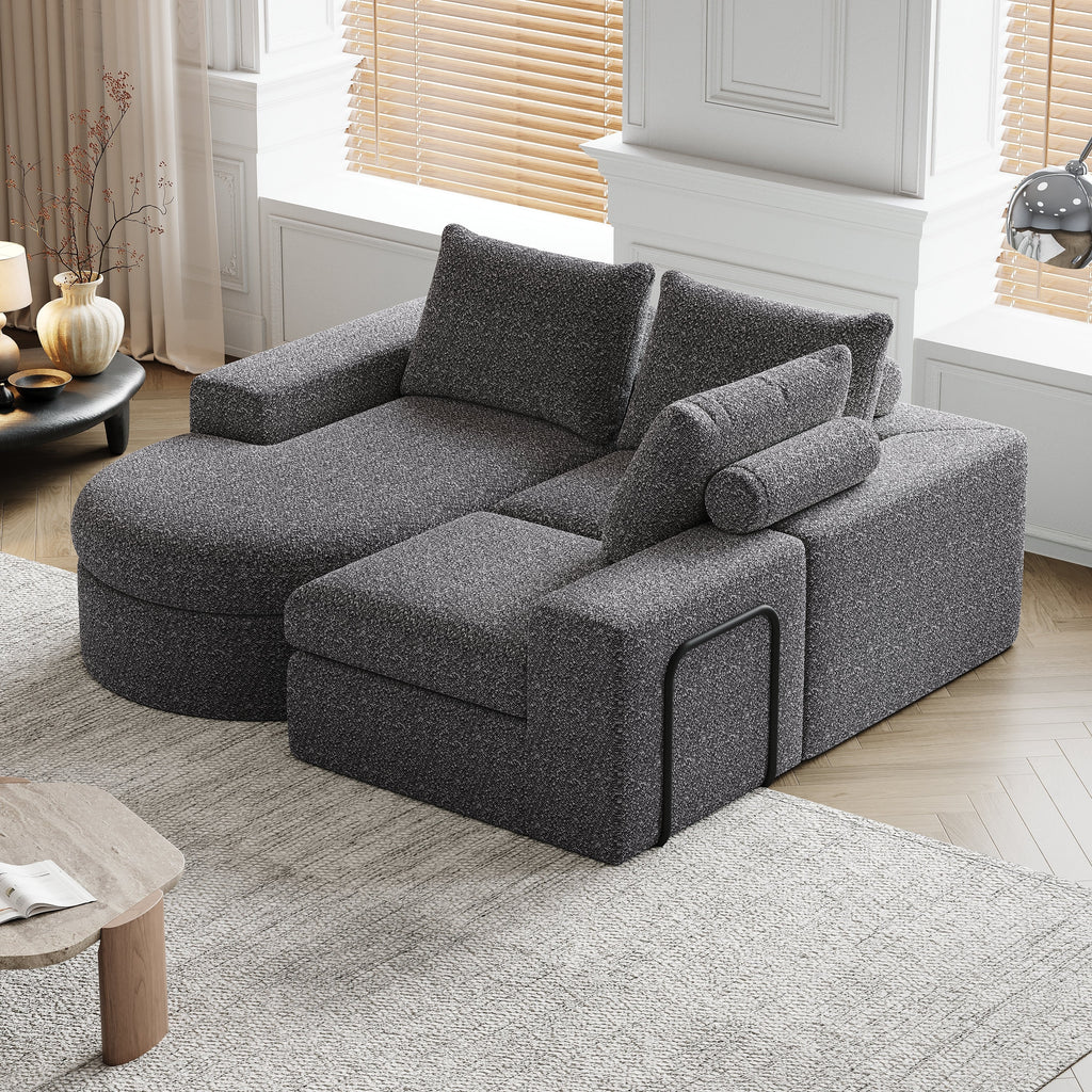 99-Inch Chenille Cloud Curved Sectional Sofa with Chaise, L-Shaped Modern Boneless Couch with Deep Seats, Chenille Sectional Sofa for Living Room and Bedroom, No Assembly Required