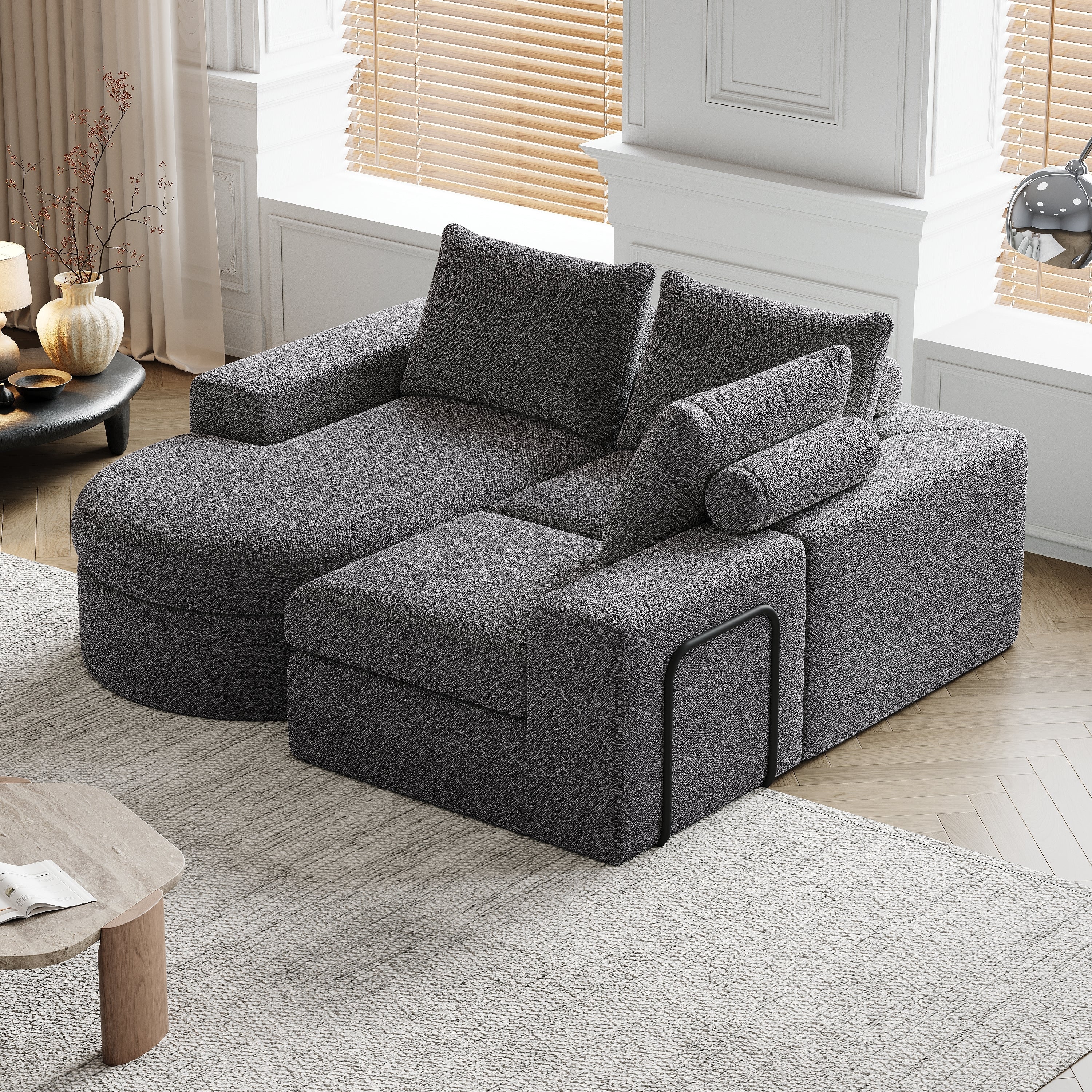 99-Inch Chenille Cloud Curved Sectional Sofa with Chaise, L-Shaped Modern Boneless Couch with Deep Seats, Chenille Sectional Sofa for Living Room and Bedroom, No Assembly Required