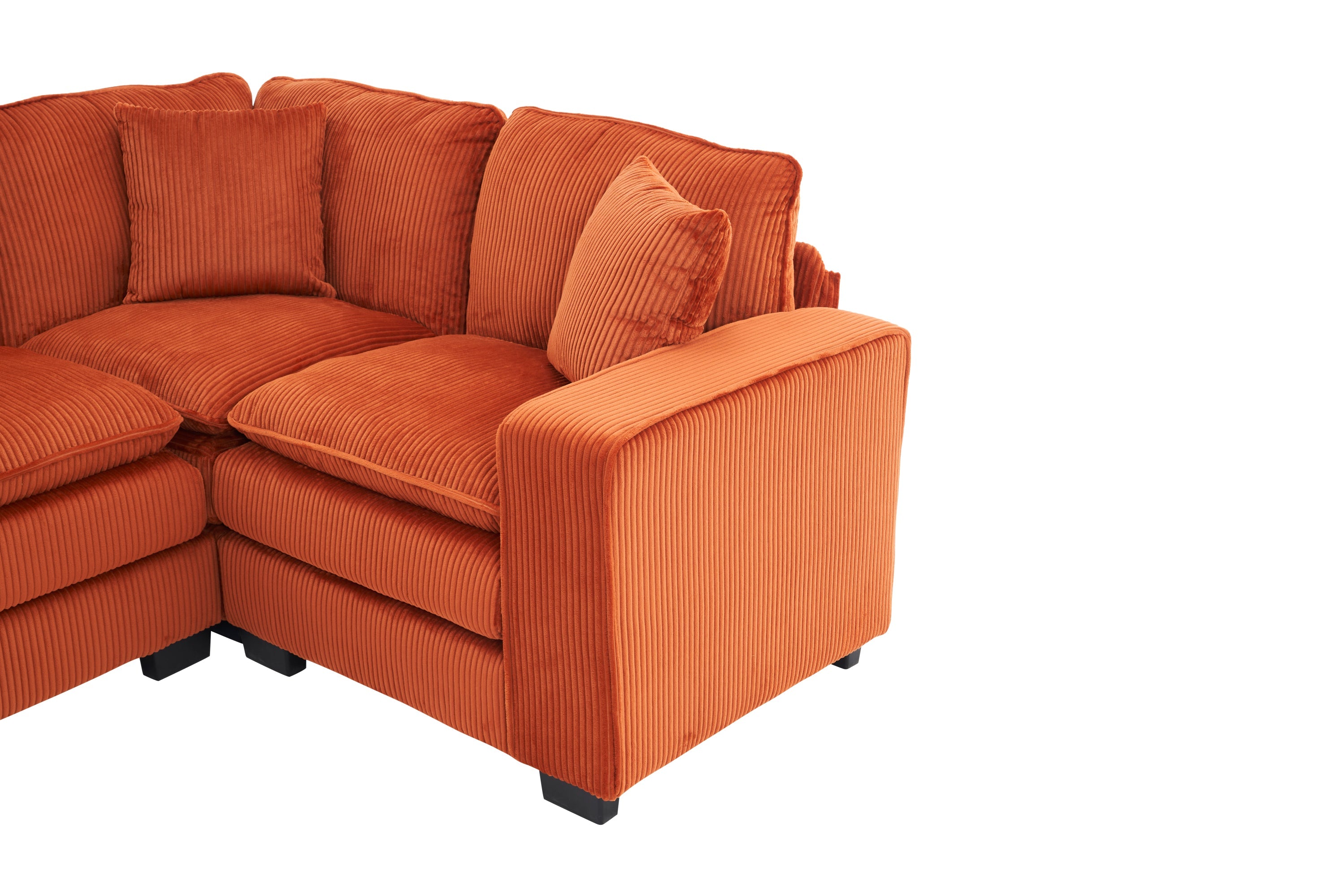 Modern U Shaped 6-seat Sectional Sofa Couch with one Ottoman and three toss pillows ,Modular Sofa for Living Room,Corduroy sofa