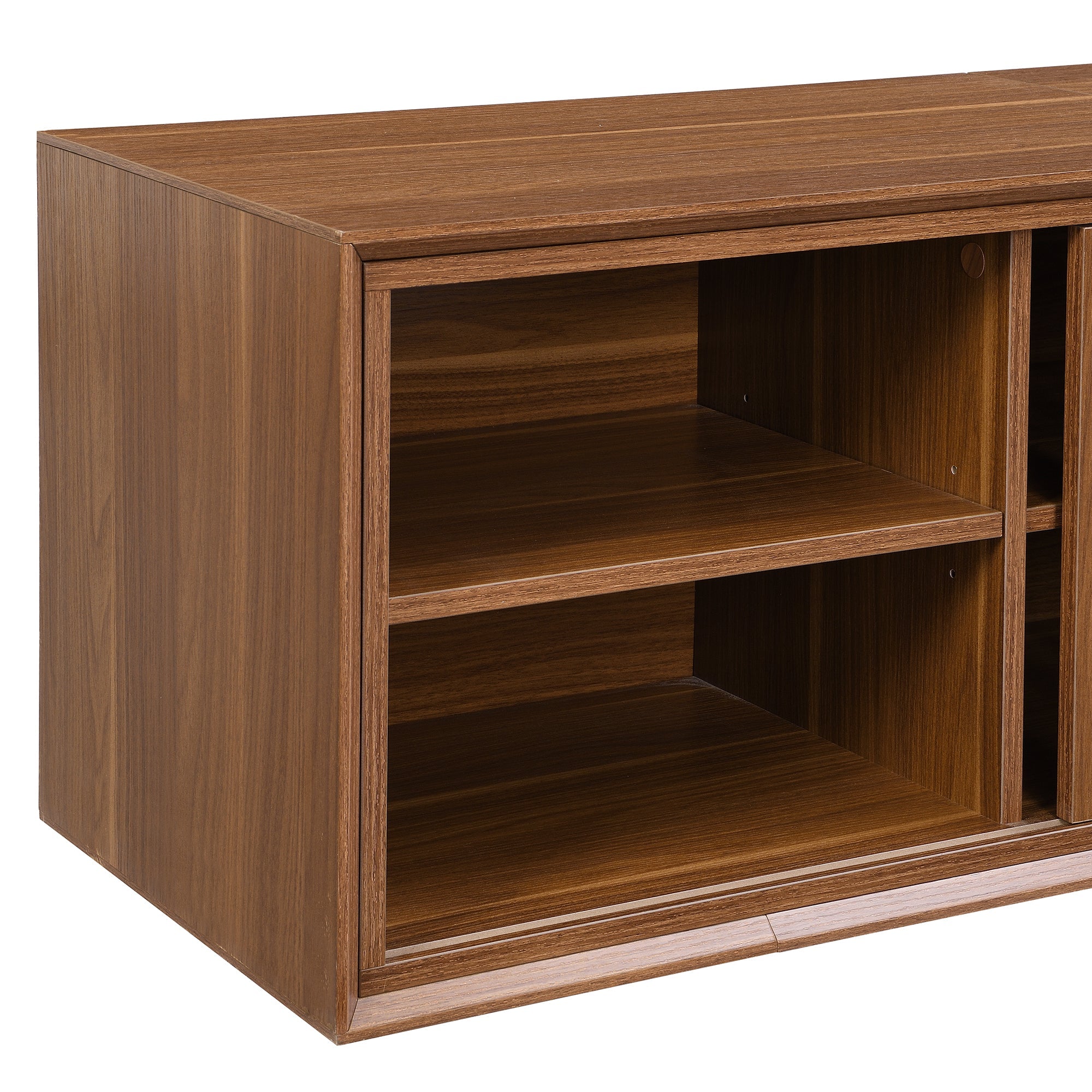 Mid-Century Modern 2 in 1 Cat Furniture, Cat House Litter Box Enclosure Walnut TV Stand With Extendable table, Sliding door. Wood TV Cabinet with Storage