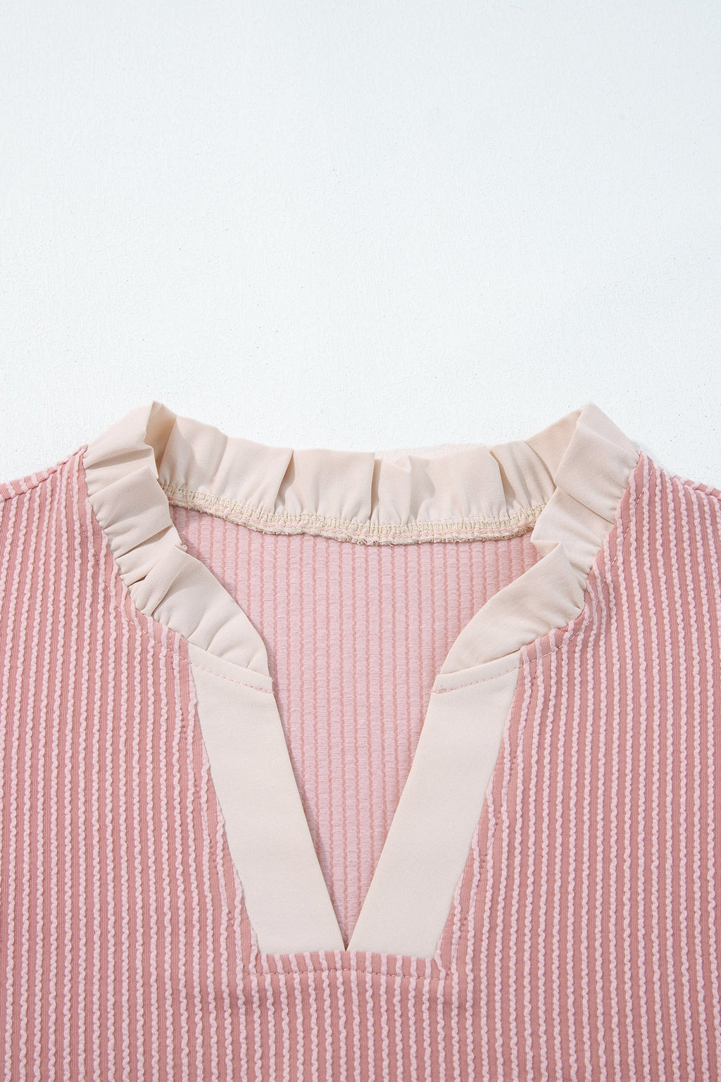 Plus Size Corded Ruffle Sleeve Frilled V-Neck Blouse