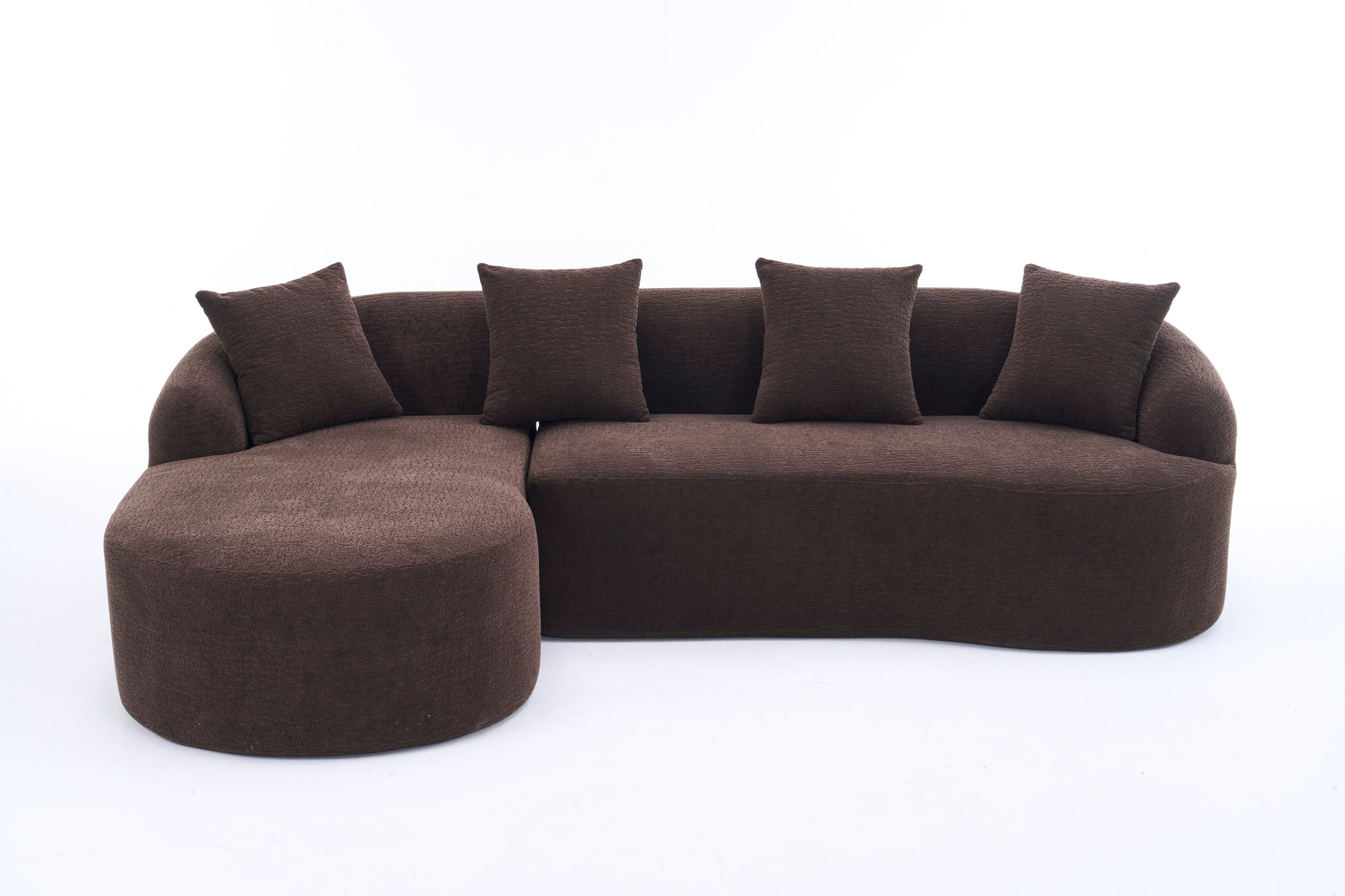 Compression Sponge L-Shape Sectional Sofa with Curved Chaise, Brown Modular Chenille Couch No Assembly Required, 30D High-Density for Living Room Bedroom Apartment Lounge.