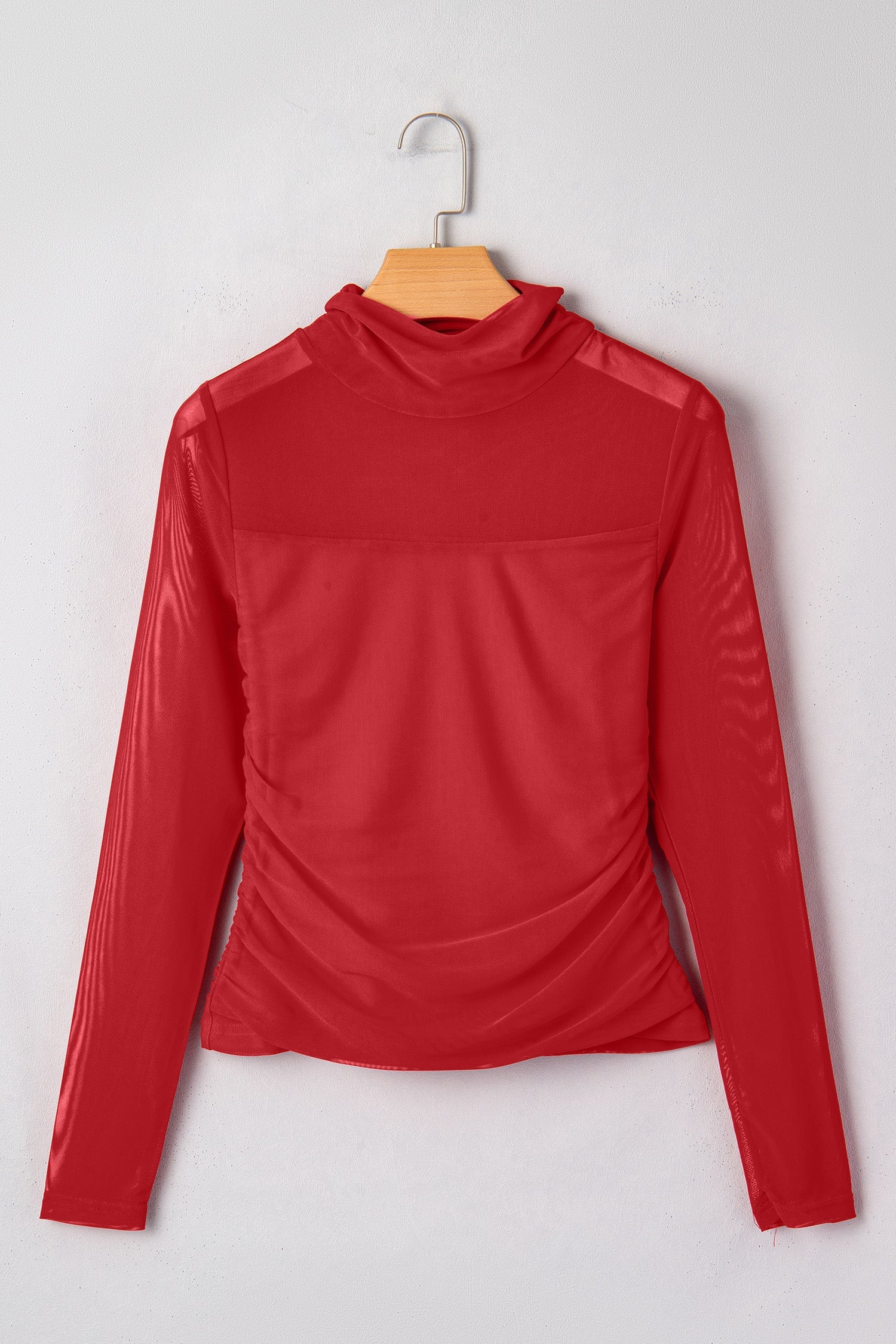 Sheer Mesh Patchwork High Neck Long Sleeve Top
